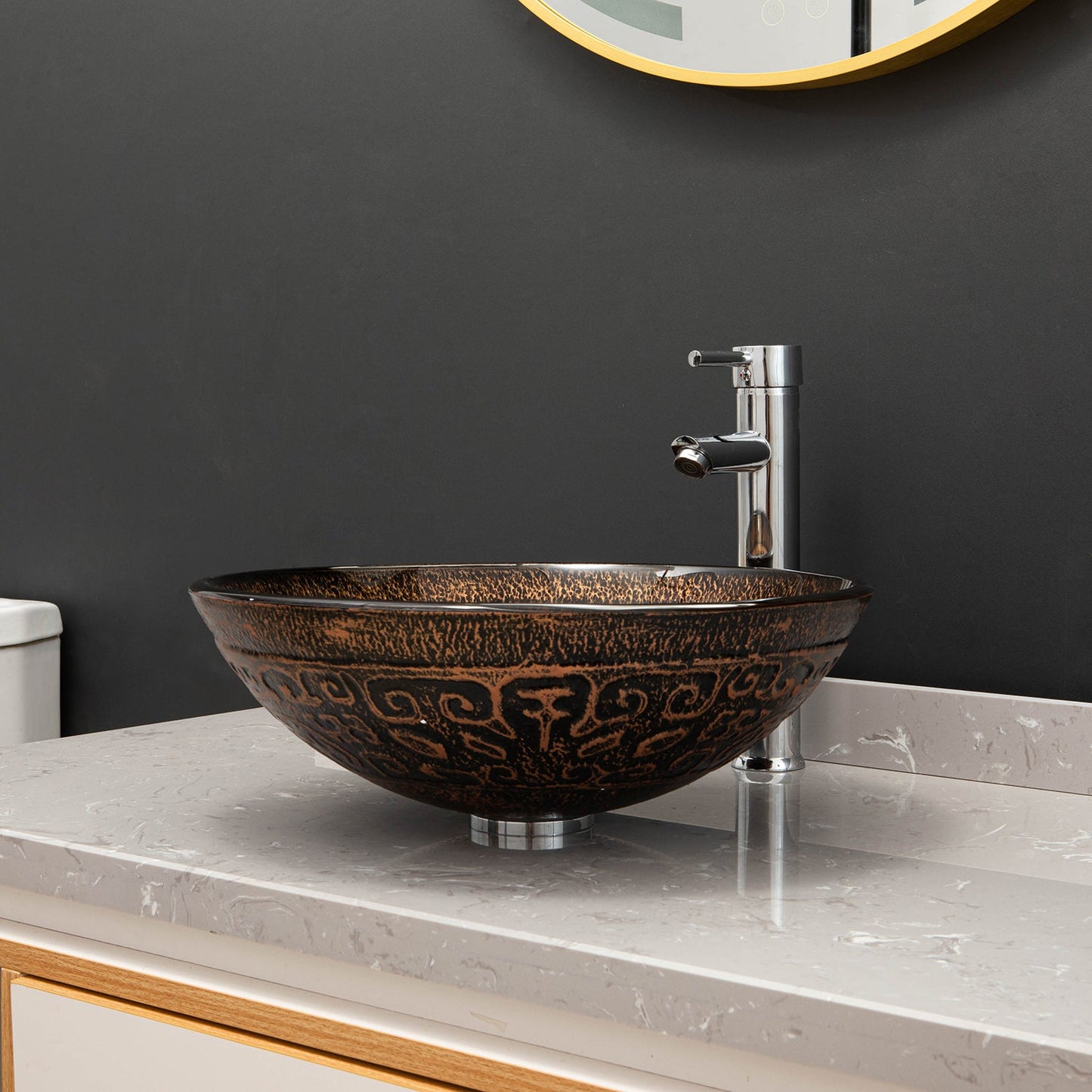 Enna Bronze Glass Circular Vessel Bathroom Sink without Faucet