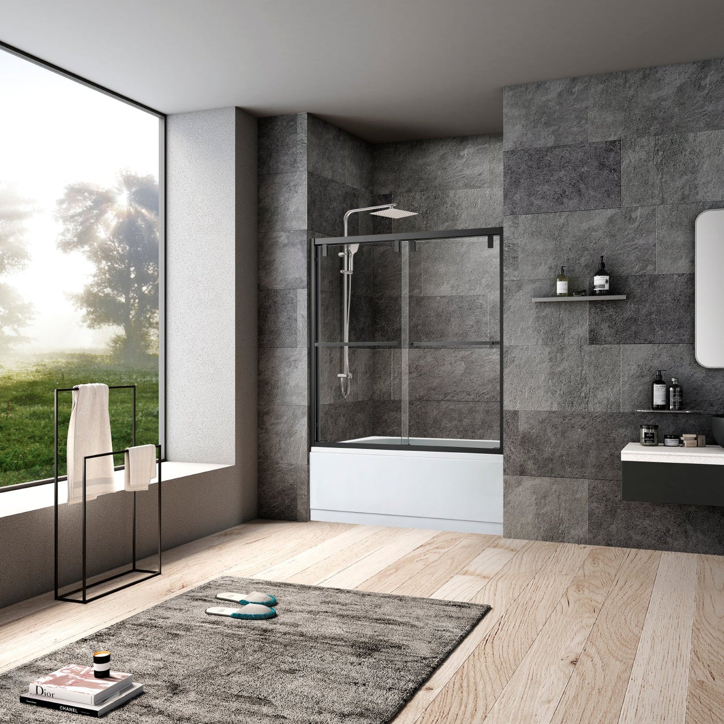 Brescia 60" W x 58" H Double Sliding Framed Tub Door