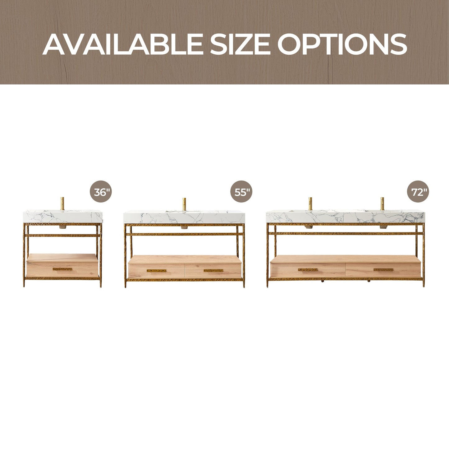 Dhaka 55" Free-standing Single Bath Vanity in Yellow Bronze Metal Support with Pandora White Composite Stone Top