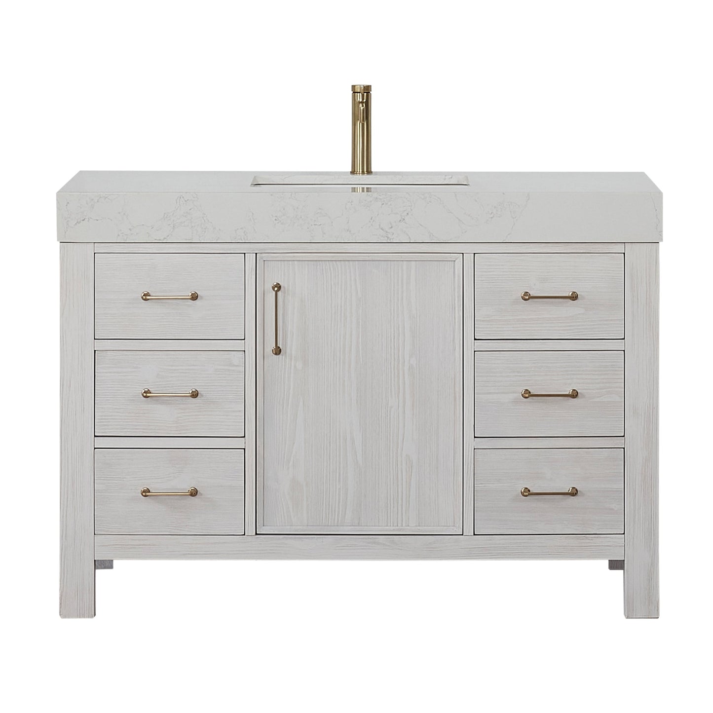 León 48in. Free-standing Single Bathroom Vanity in Washed White with Composite top in Lightning White