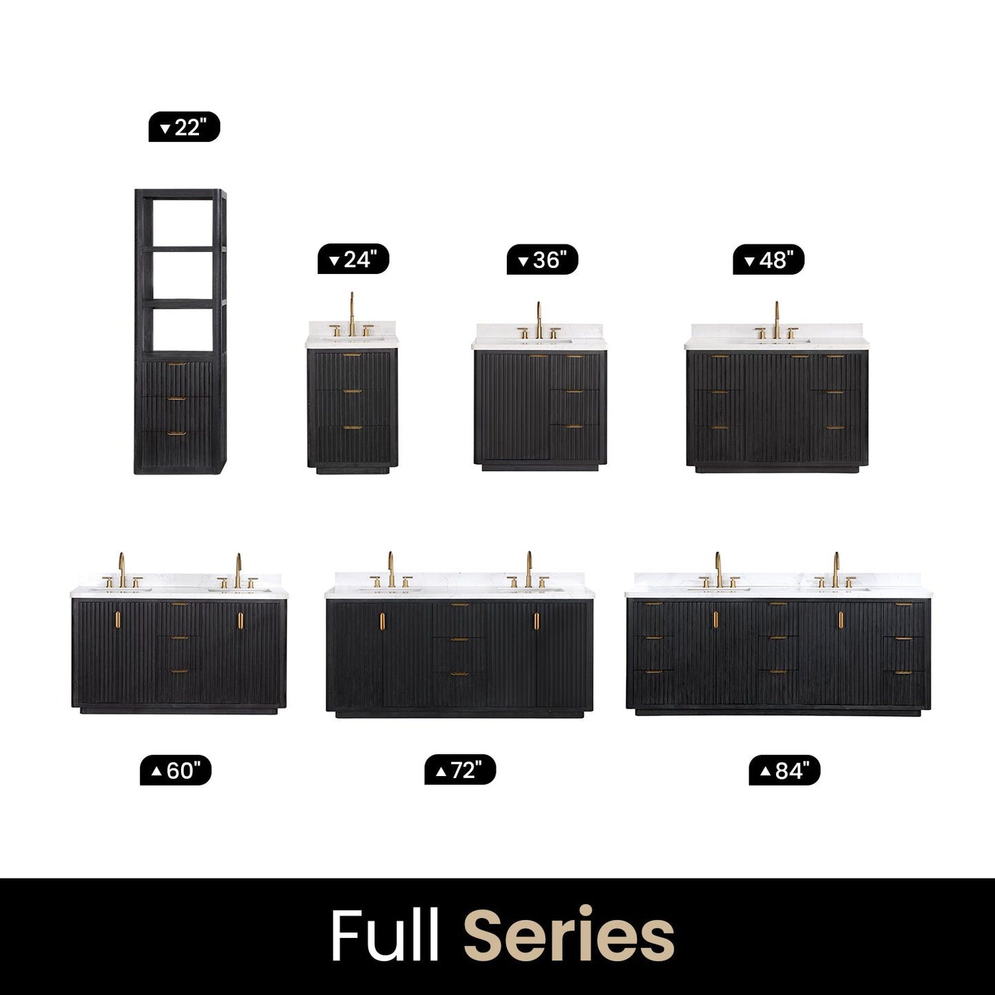 Cádiz 24in. Free-standing Single Bathroom Vanity in Fir Wood Black with Composite top in Lightning White