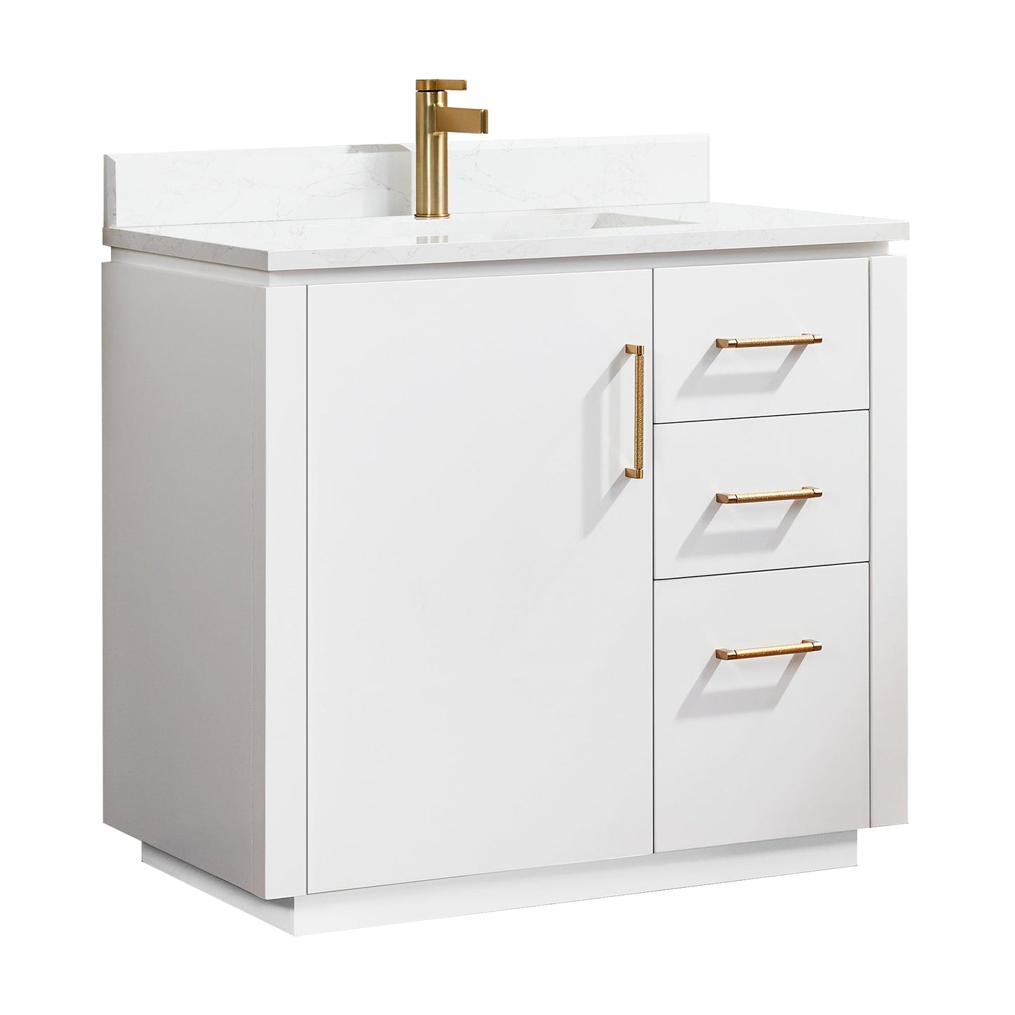 San 36" Free-standing Single Bath Vanity in White with White Grain Composite Stone Top