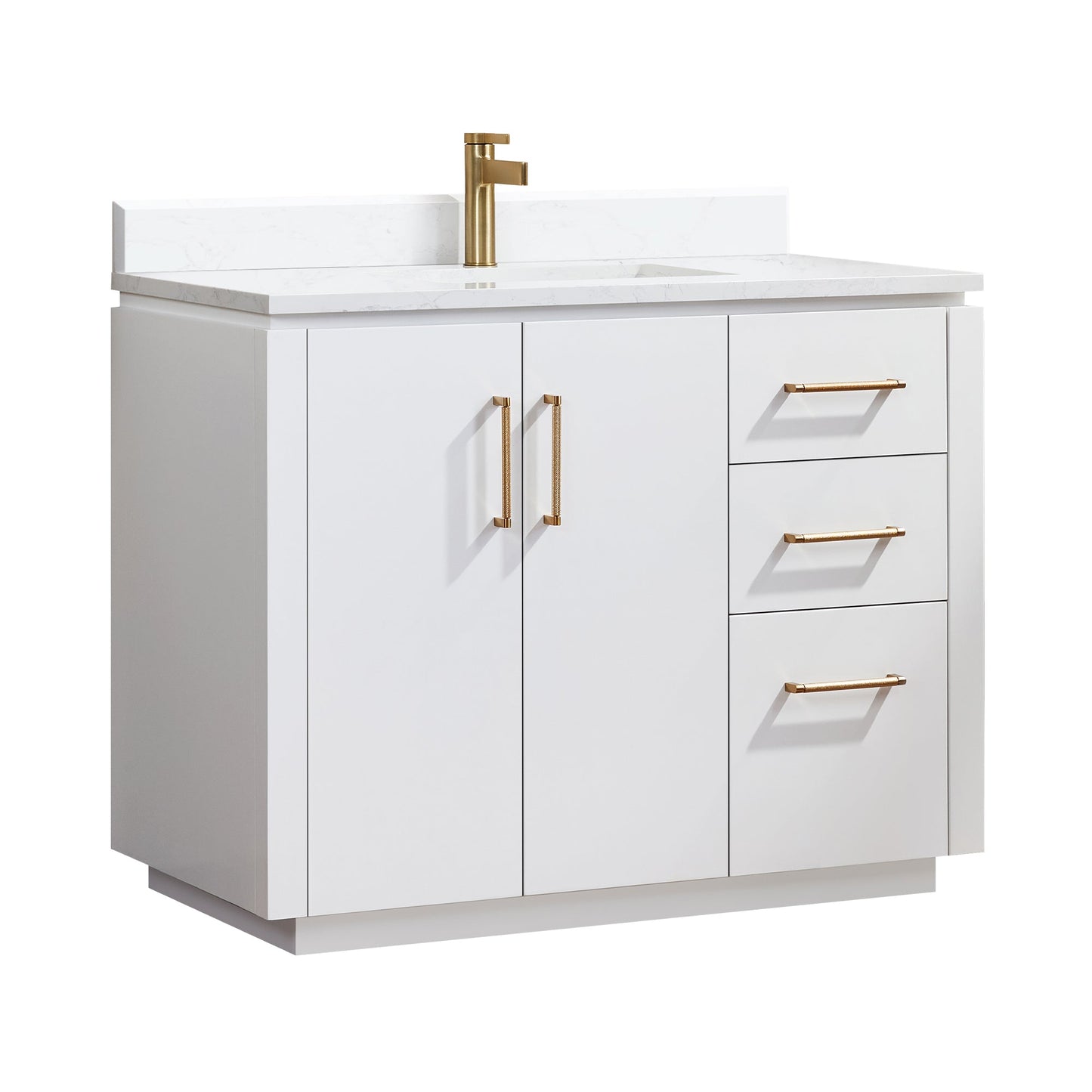 San 42" Free-standing Single Bath Vanity in White with White Grain Composite Stone Top