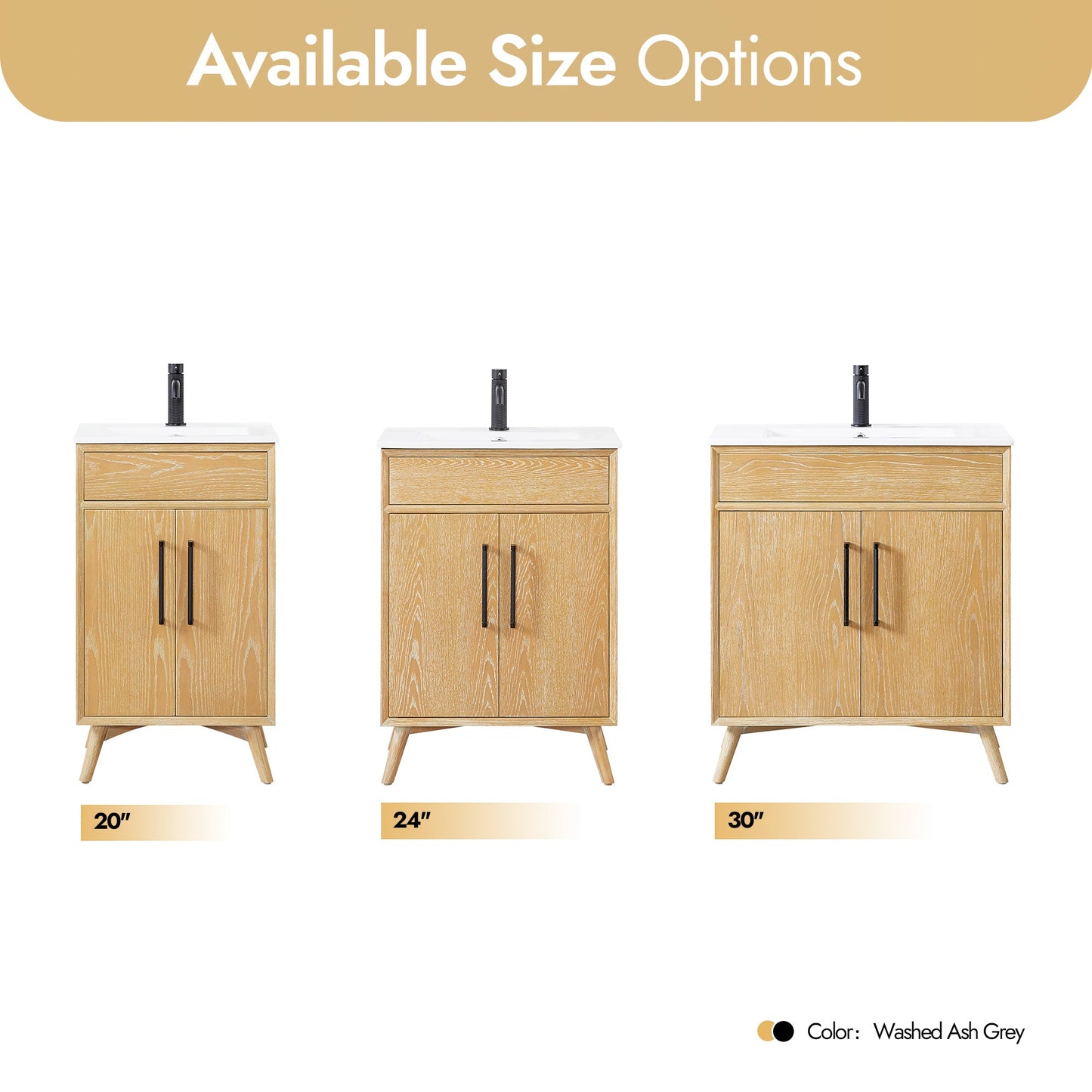 Delhi 24" Free-standing Single Bath Vanity in Washed Ash Grey with Drop-In White Ceramic Basin Top