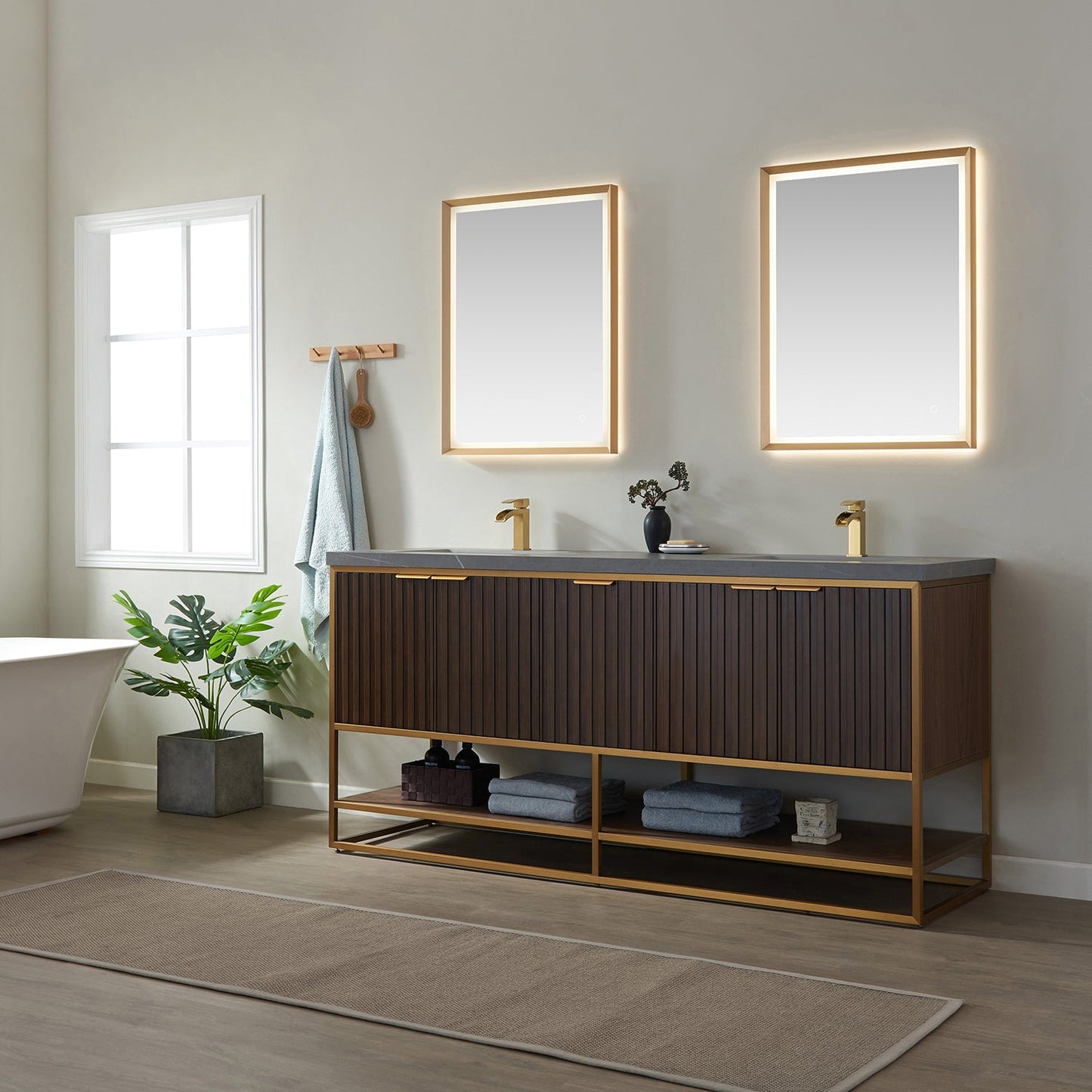 Donostia 72" Double Vanity in Walnut with Ceramic Under-Mount Sink