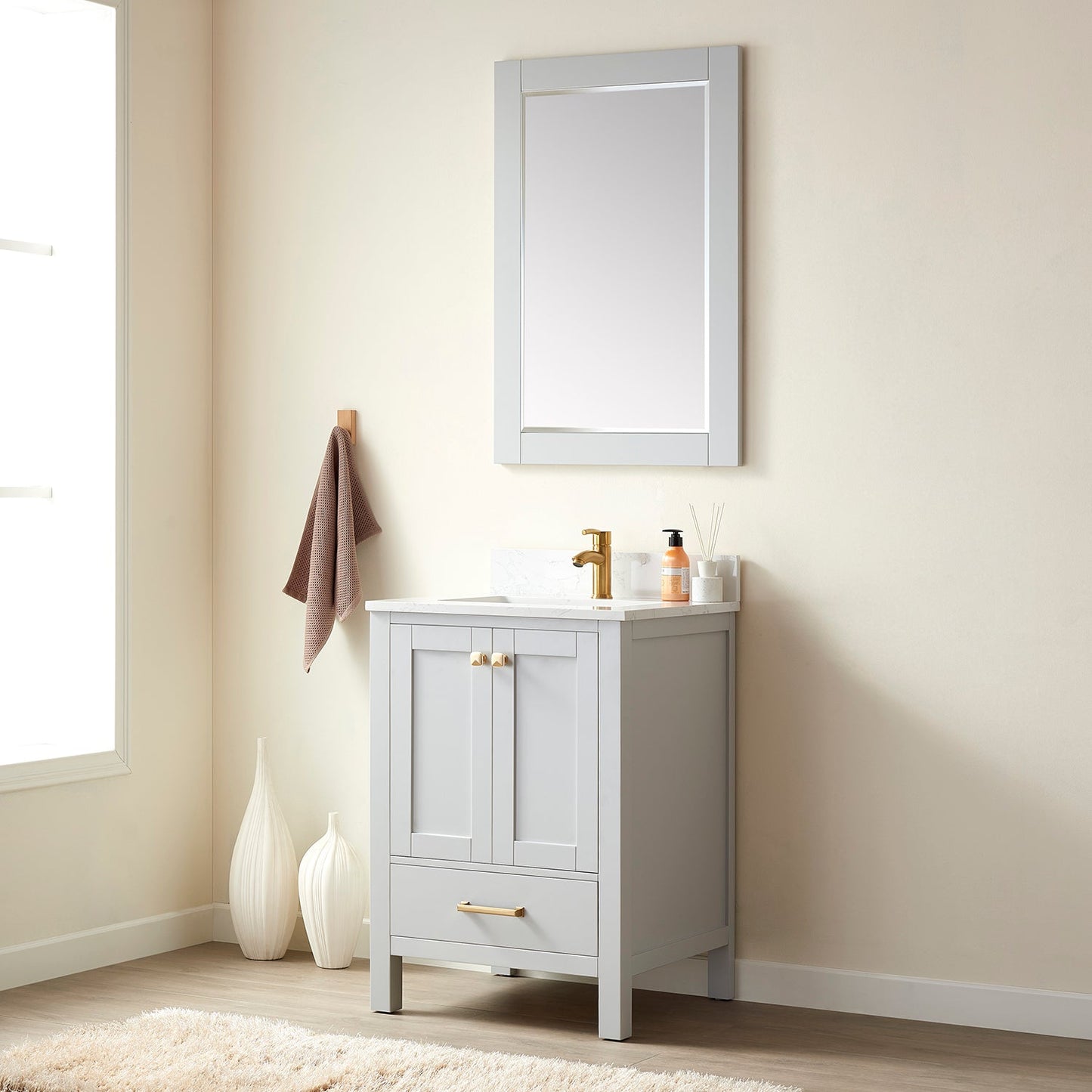 Shannon 24" Single Vanity in Paris Grey and Composite Carrara White Stone Countertop