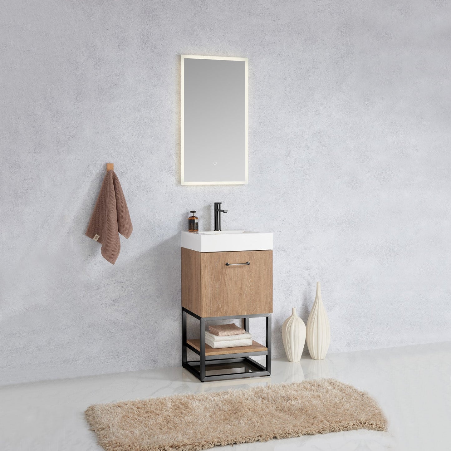 Alistair 18B" Single Sink Bath Vanity in North American Oak with Whole Artificial Stone Basin Top