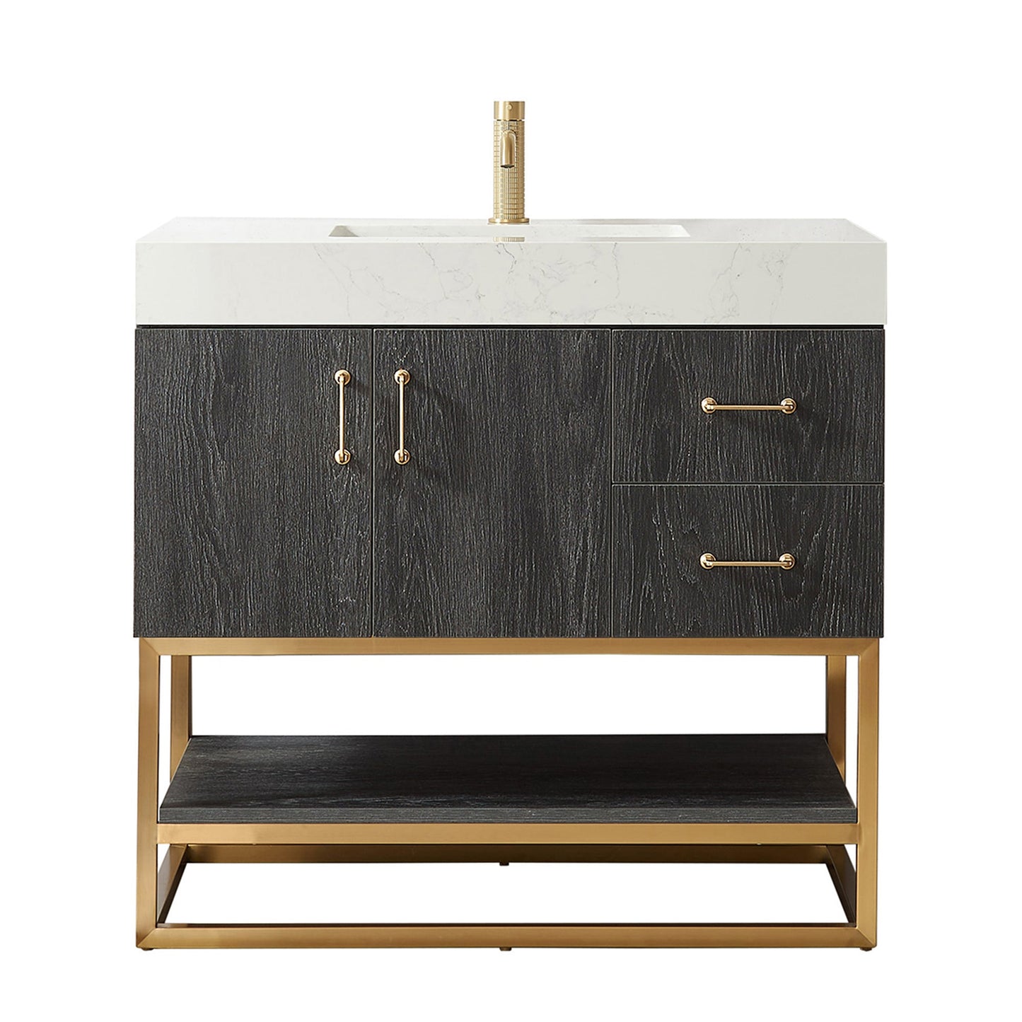 Alistair 36" Single Vanity in North American Black Oak with White Grain Stone Top