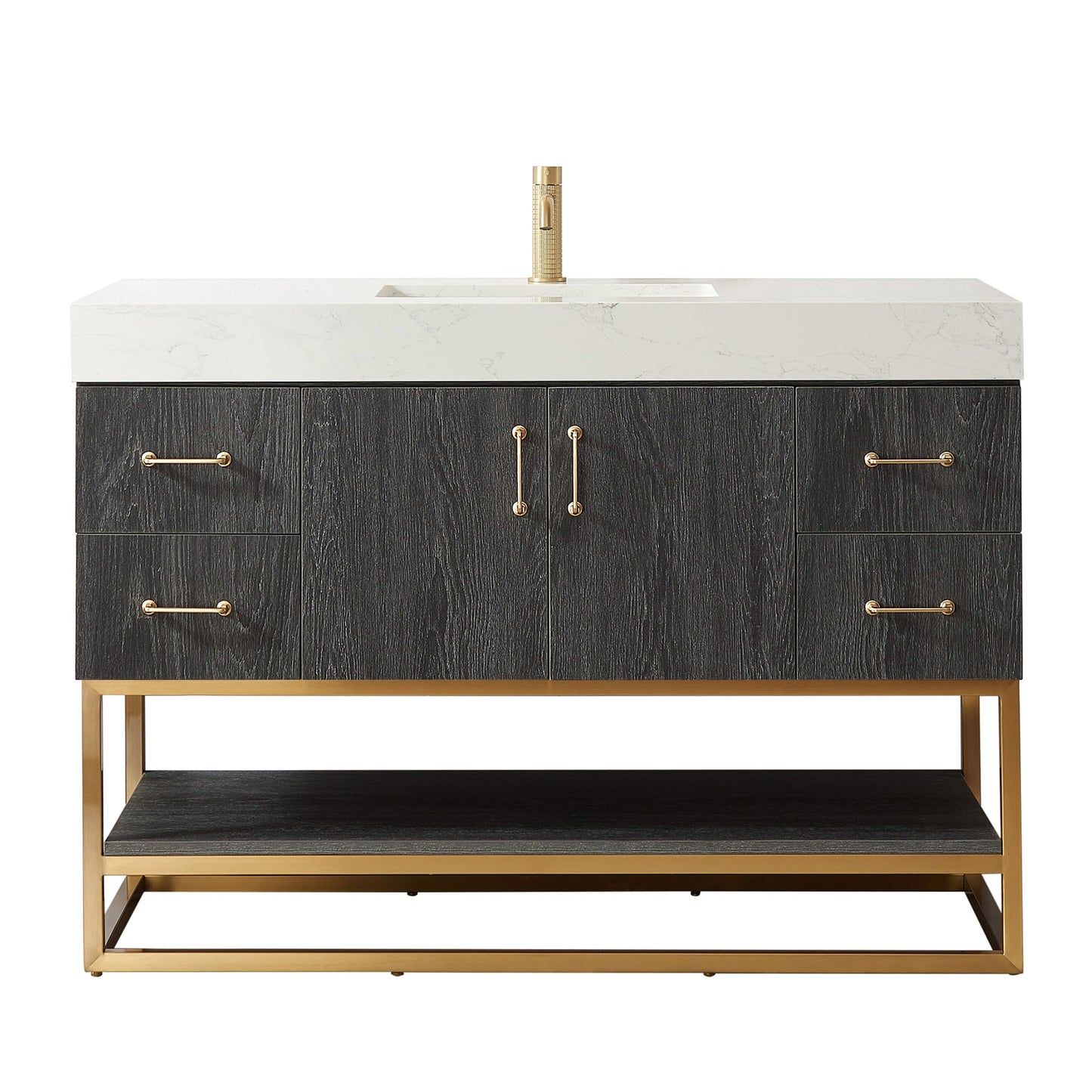Alistair 48" Single Vanity in North American Black Oak with White Grain Stone Top