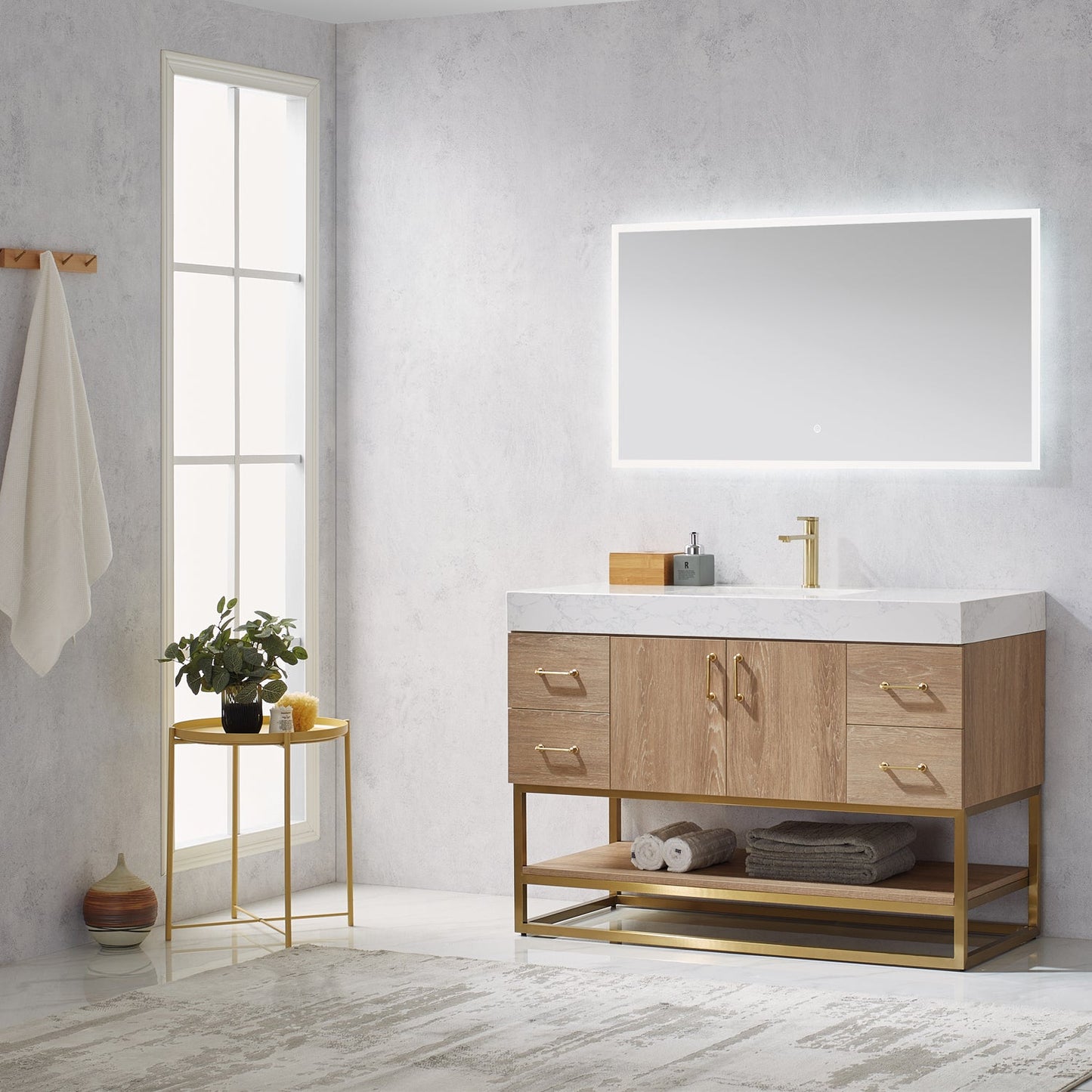 Alistair 48" Single Vanity in North American Oak with White Grain Stone Countertop