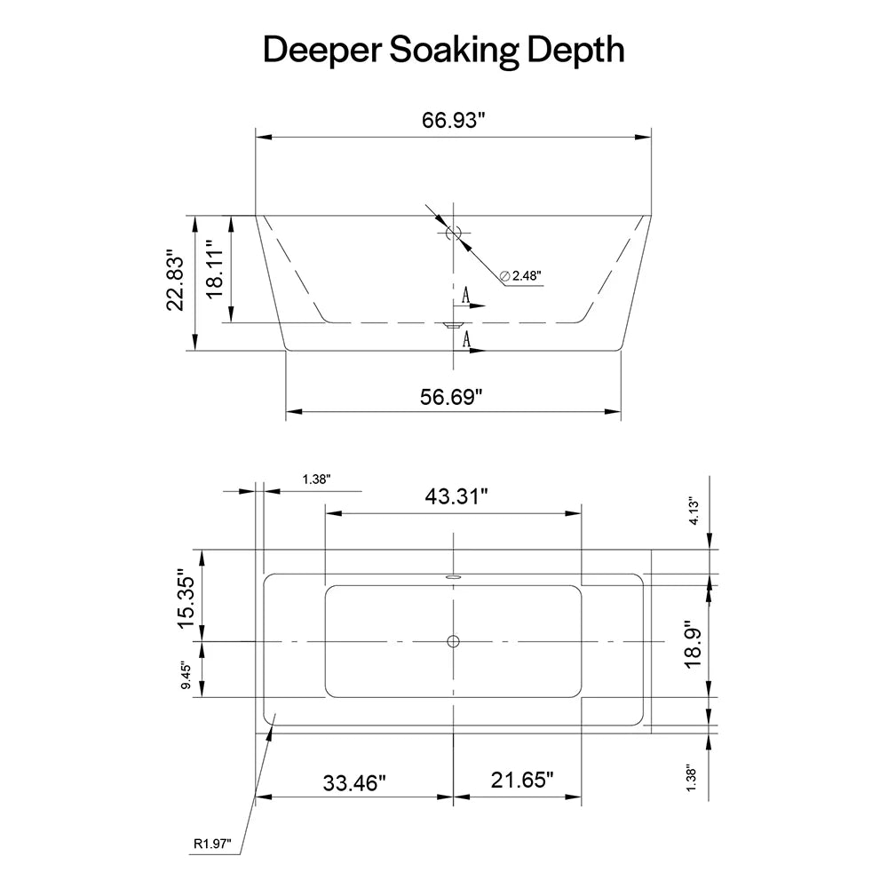 67" Freestanding Soaking Tub with Center Drain