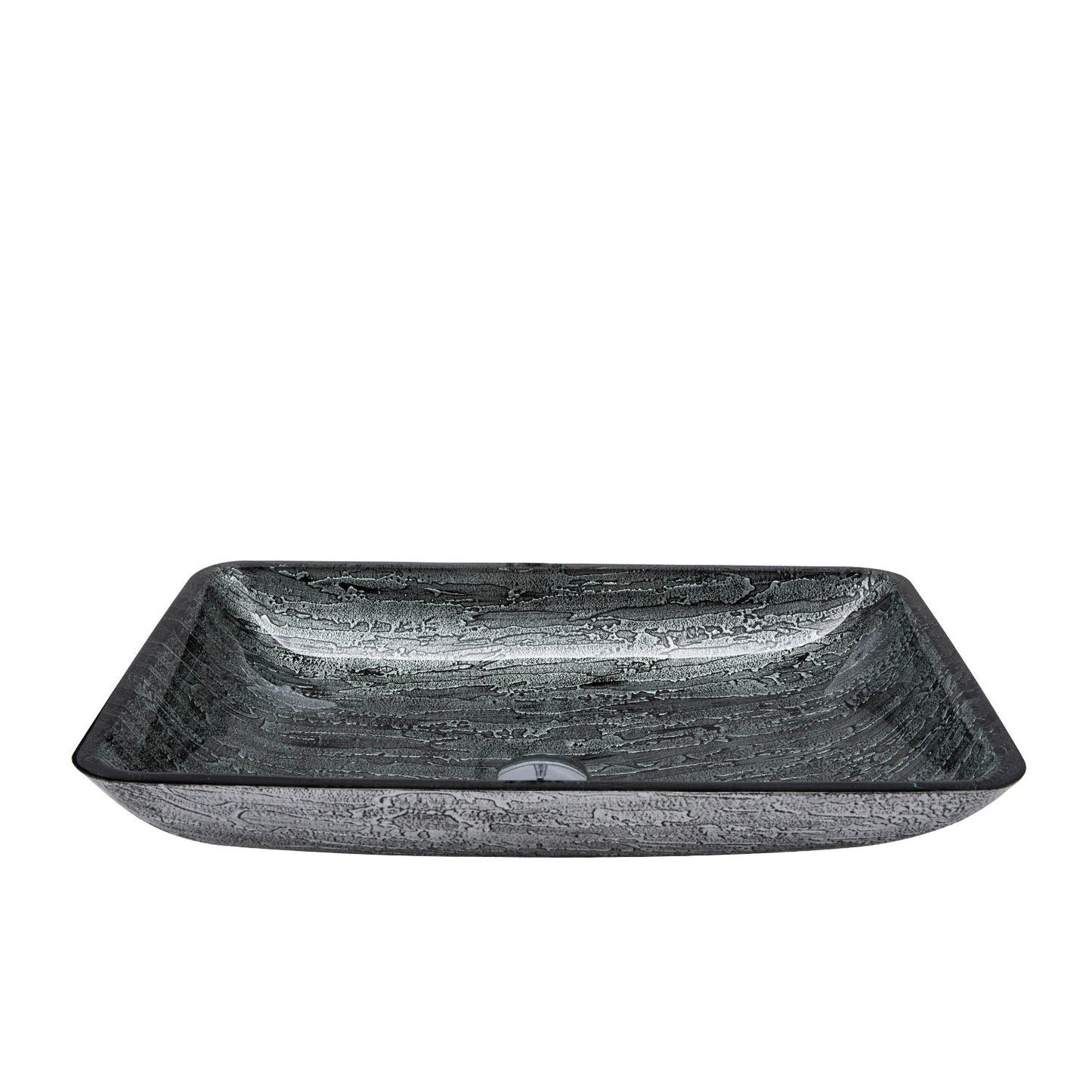 Udine Black Tree Bark Glass Rectangular Vessel Bathroom Sink without Faucet