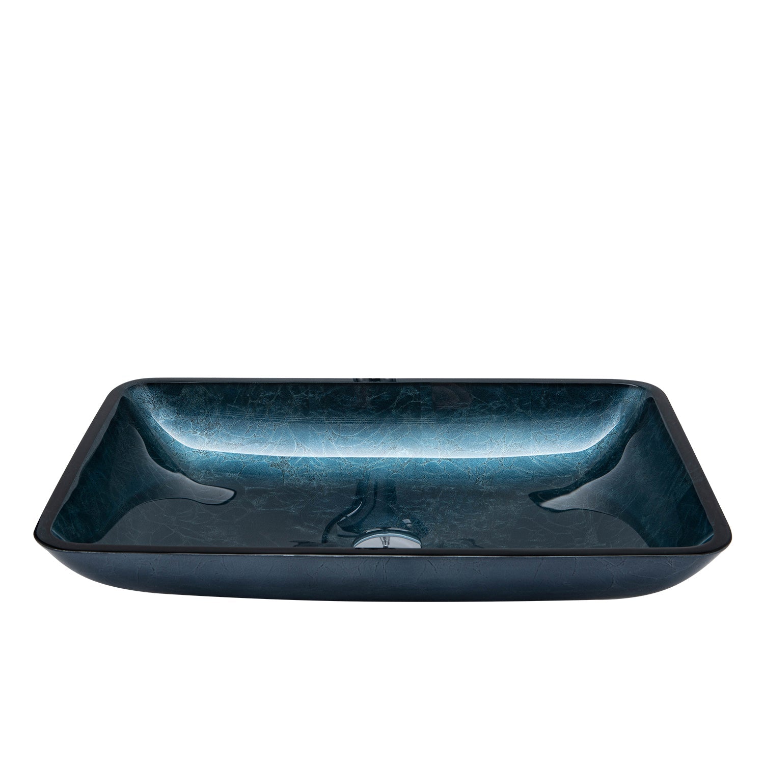 Udine Grayish Blue Glass Rectangular Vessel Bathroom Sink without Faucet