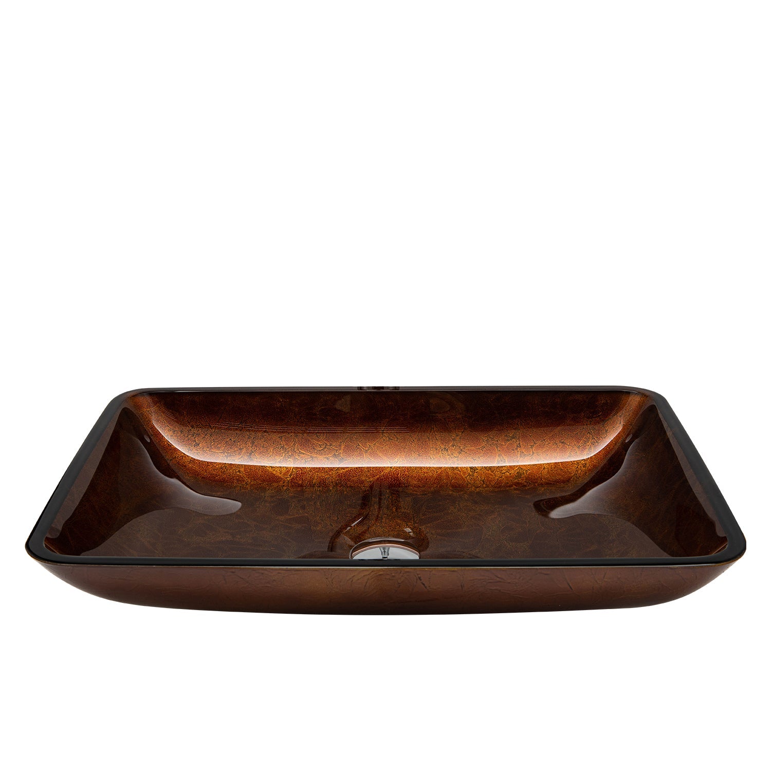 Udine Reddish Brown Glass Rectangular Vessel Bathroom Sink without Faucet