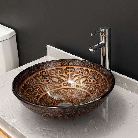 Enna Bronze Glass Circular Vessel Bathroom Sink without Faucet