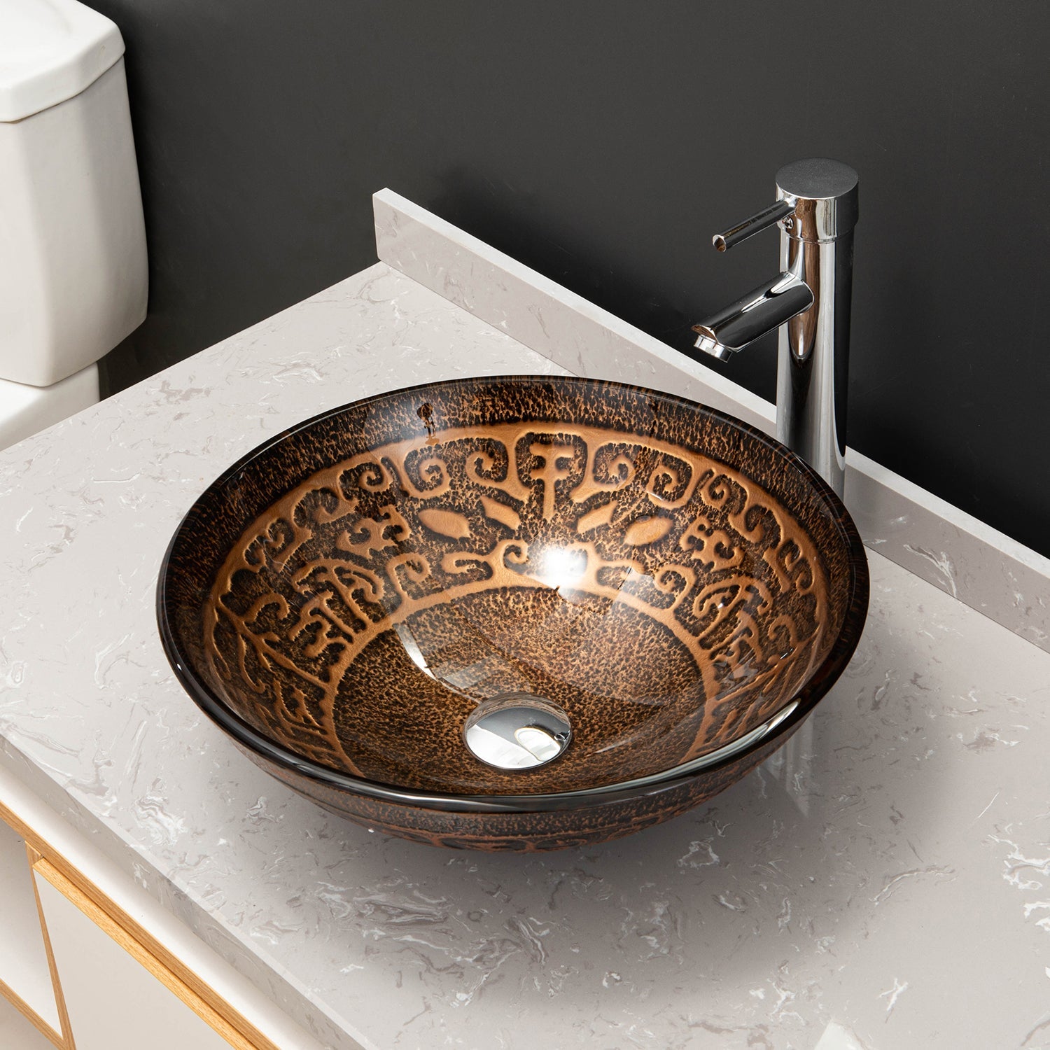 Enna Bronze Glass Circular Vessel Bathroom Sink without Faucet