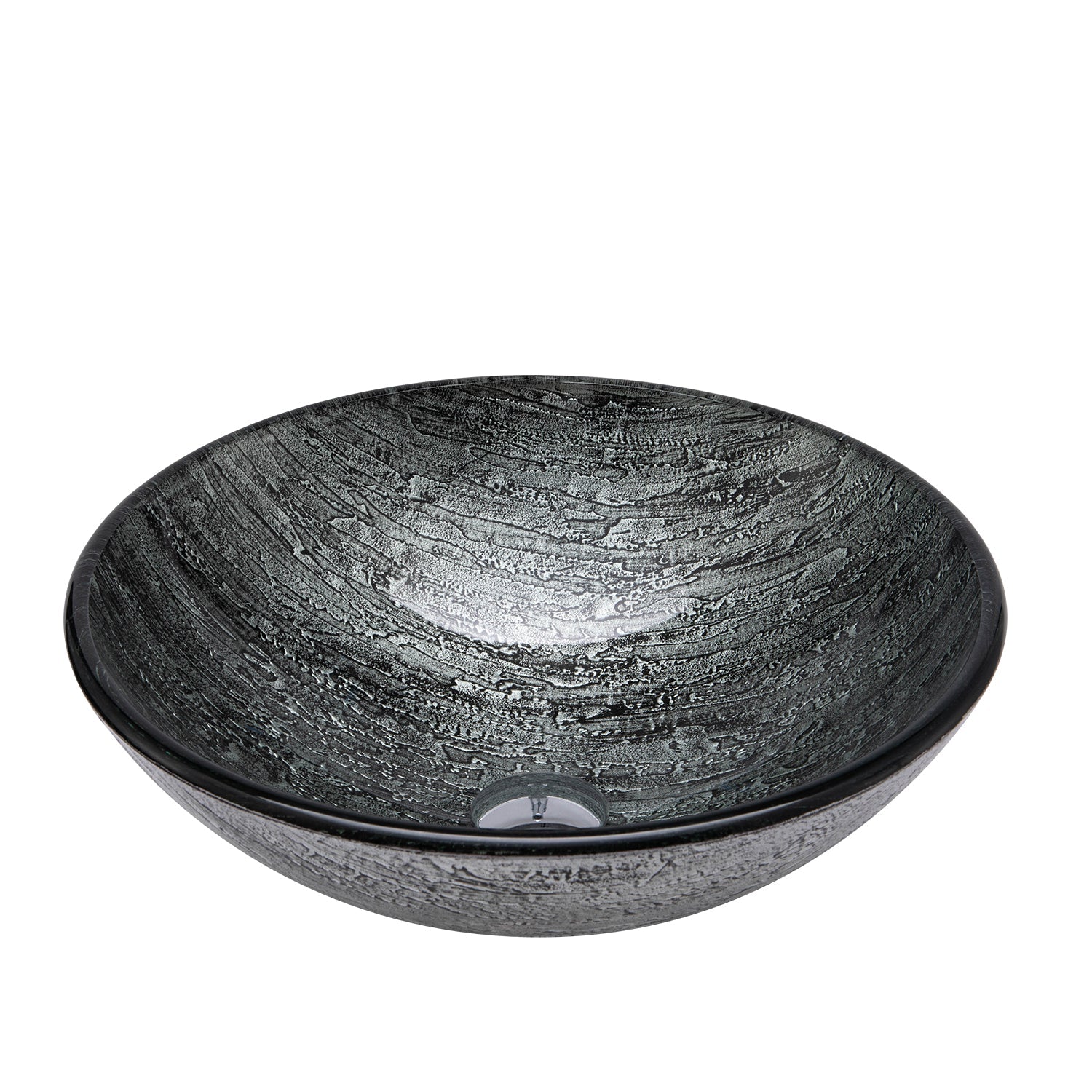 Enna Black Tree Bark Glass Circular Vessel Bathroom Sink without Faucet