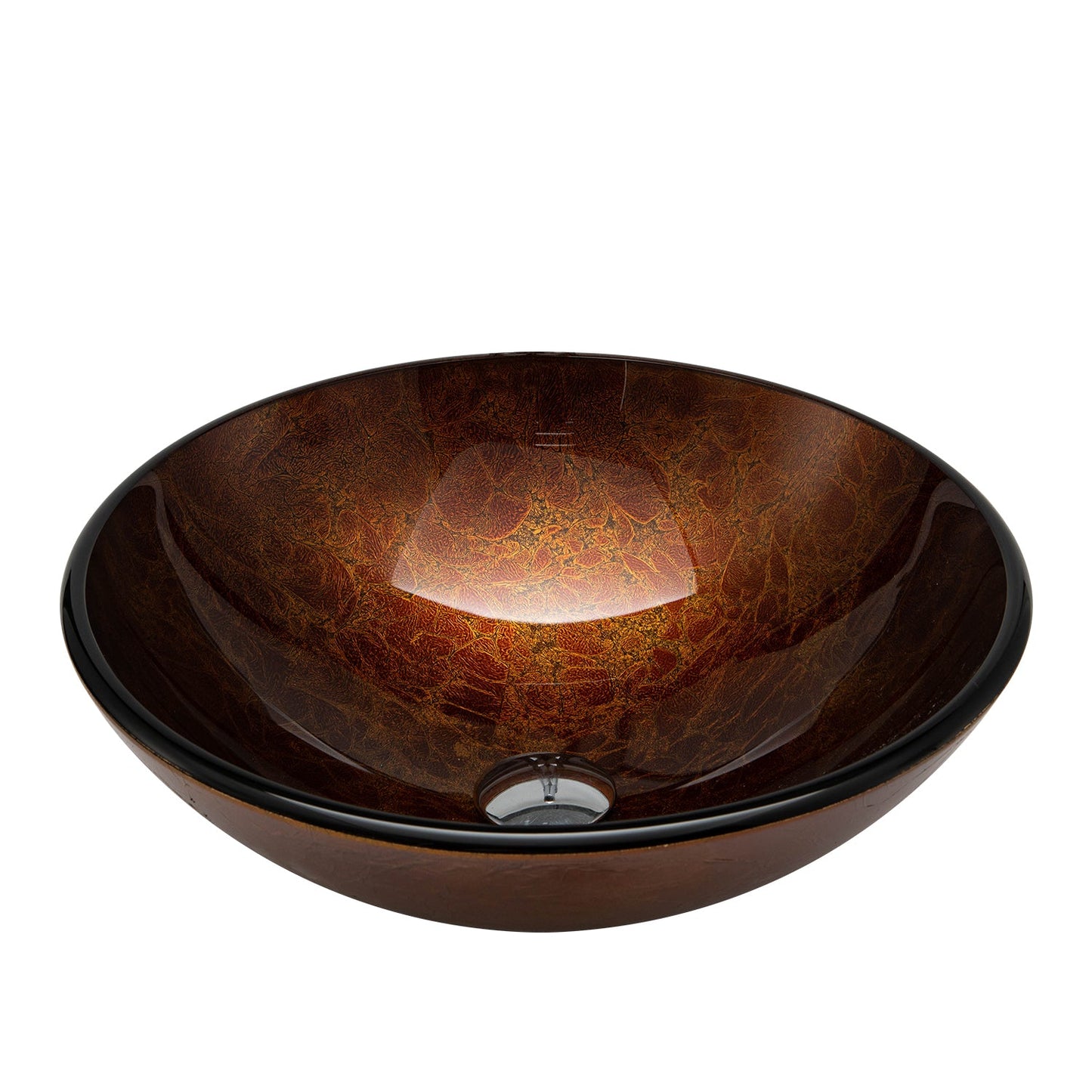 Enna Reddish Brown Glass Circular Vessel Bathroom Sink without Faucet