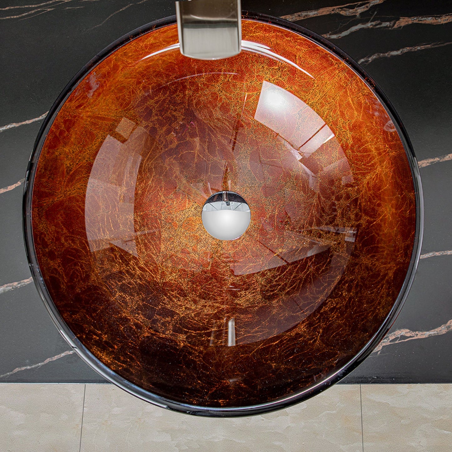 Enna Reddish Brown Glass Circular Vessel Bathroom Sink without Faucet