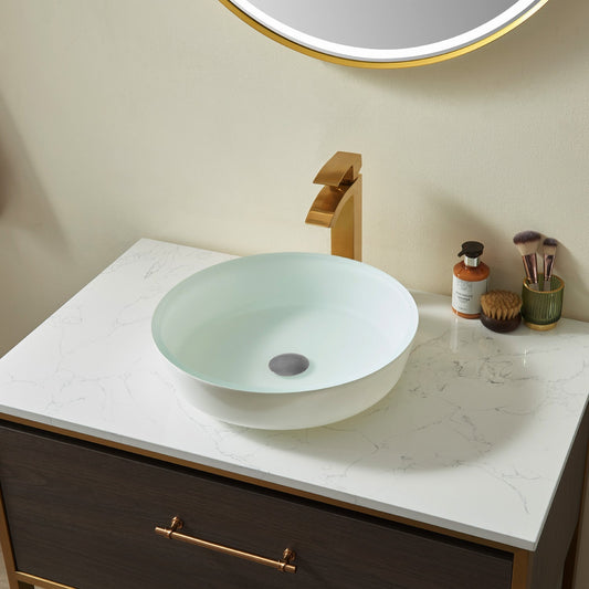 Ferrol Tempered Glass Circular White Vessel Bathroom Sink without Faucet