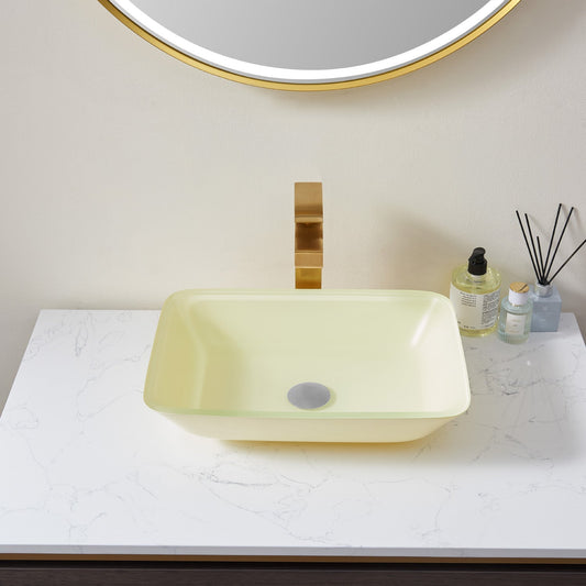 Tudela Glass Rectangular Vessel Bathroom Sink without Faucet, Matte White