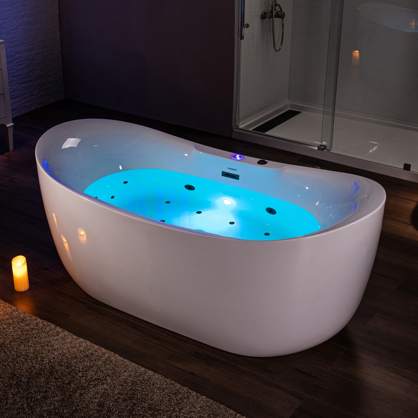 72" x 35-3/8" Whirlpool and Air Bath Heated Soaking Combination Tub with Adjustable Speed Air Blower and Display Control Panel, Matte Black Finish Trim and Drain Kit, BM400