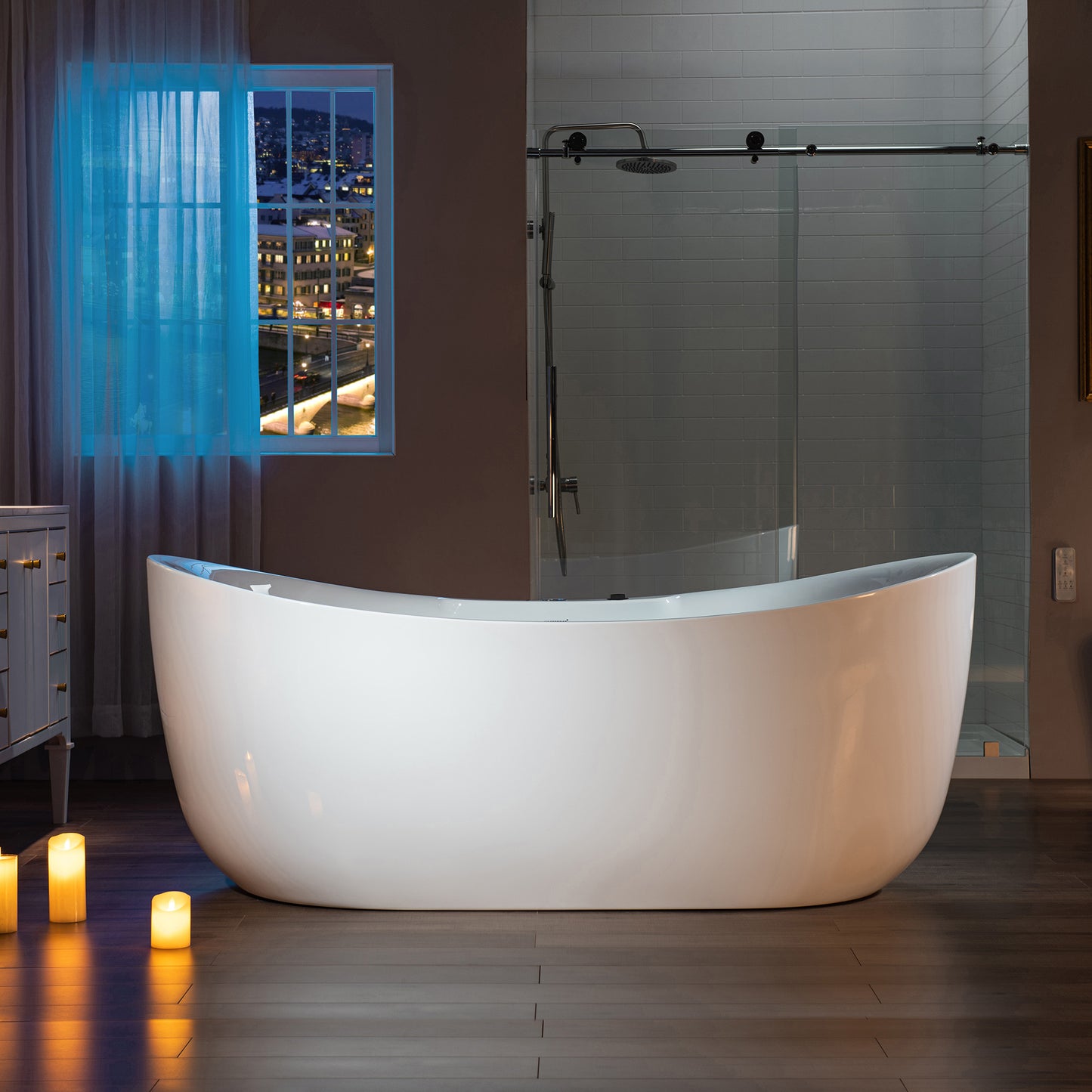 72" x 35-3/8" Whirlpool and Air Bath Heated Soaking Combination Tub with Adjustable Speed Air Blower and Display Control Panel, Matte Black Finish Trim and Drain Kit, BM400