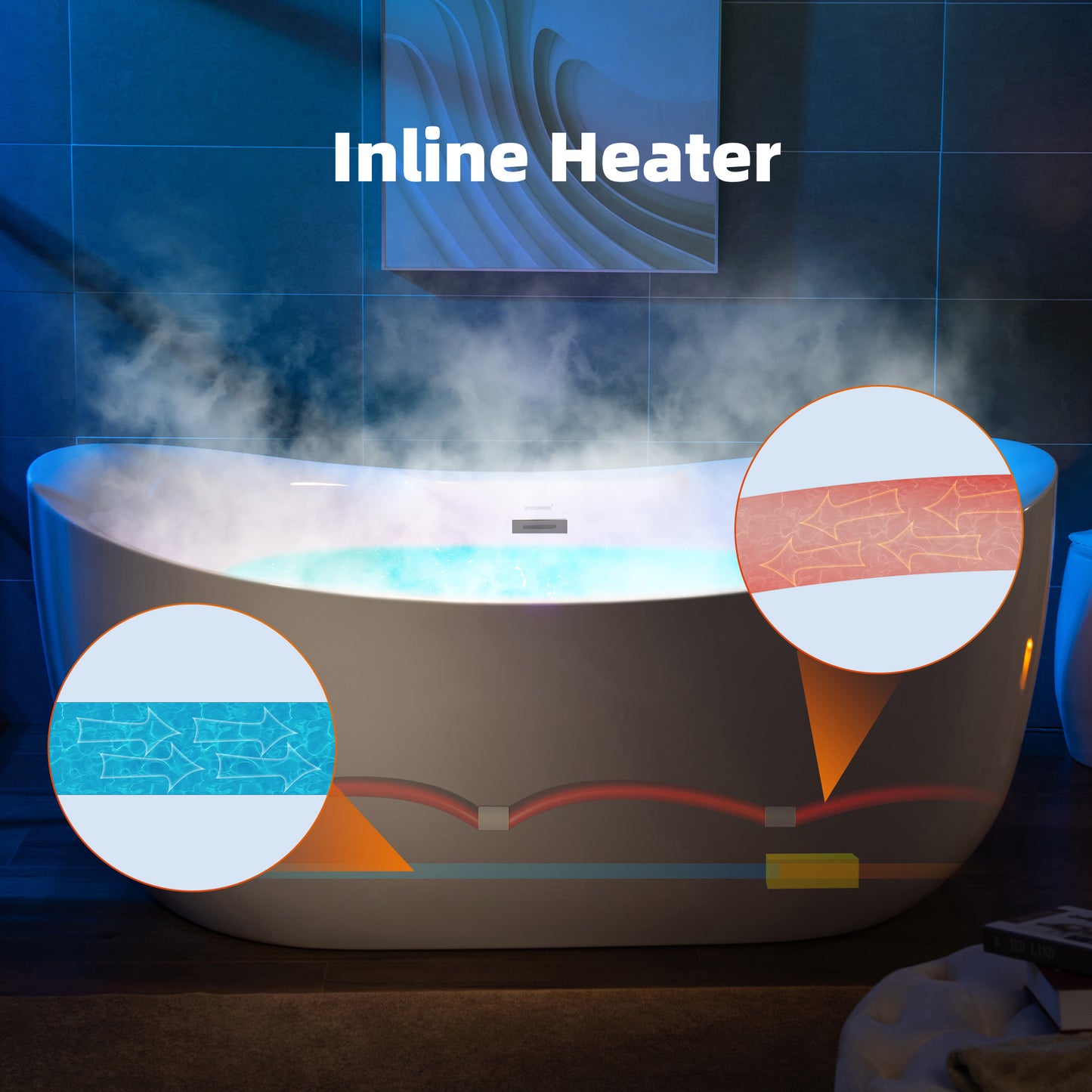 72" x 35-3/8" Whirlpool and Air Bath Heated Soaking Combination Tub with Adjustable Speed Air Blower and Display Control Panel, Matte Black Finish Trim and Drain Kit, BM400