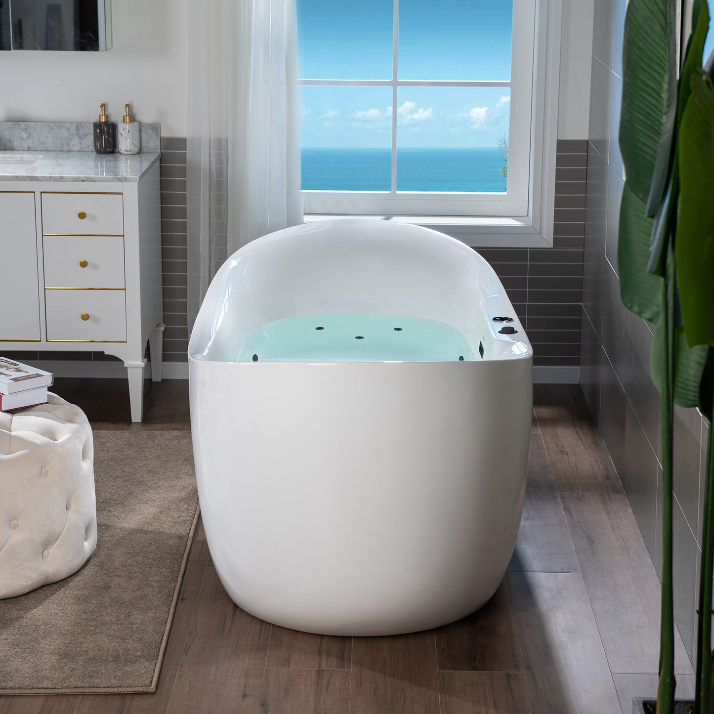 72" x 35-3/8" Whirlpool and Air Bath Heated Soaking Combination Tub with Adjustable Speed Air Blower and Display Control Panel, Matte Black Finish Trim and Drain Kit, BM400
