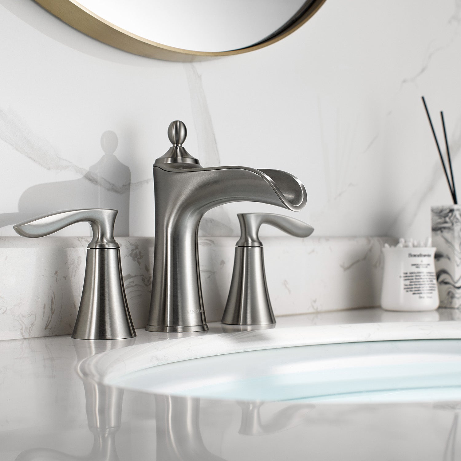 Ukiah Two Handle 8" Widespread Bathroom Faucet, Nickel Finish