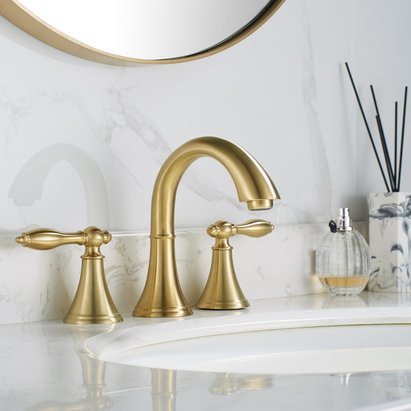 Florence Two-Handle 8" Widespread Bathroom Faucet in Brushed Gold Finish