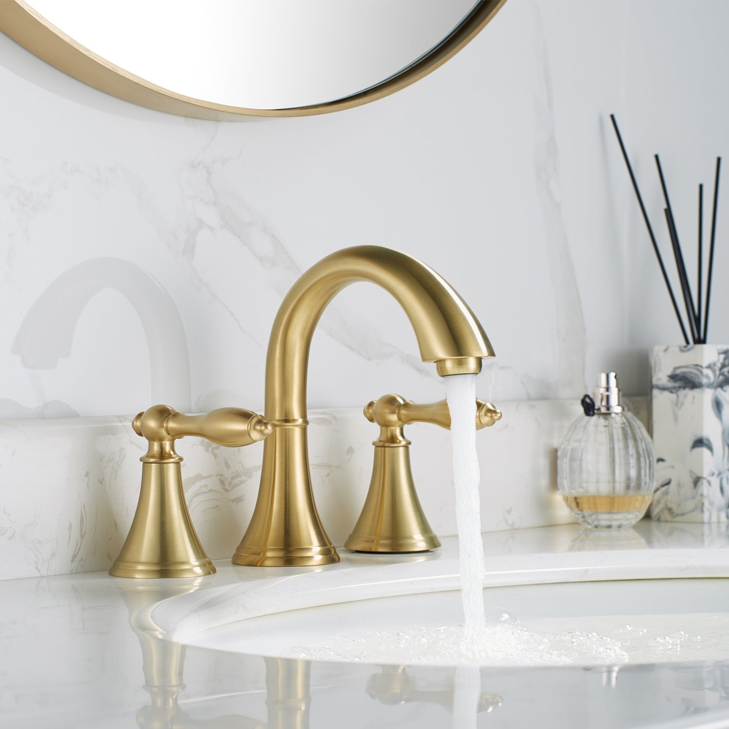 Florence Two-Handle 8" Widespread Bathroom Faucet in Brushed Gold Finish