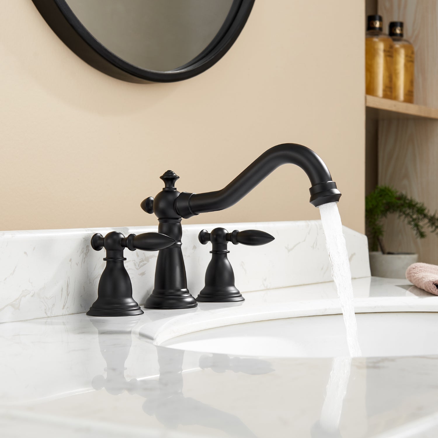 Corella Widespread Bathroom Basin Sink Faucet in Matte Black finish