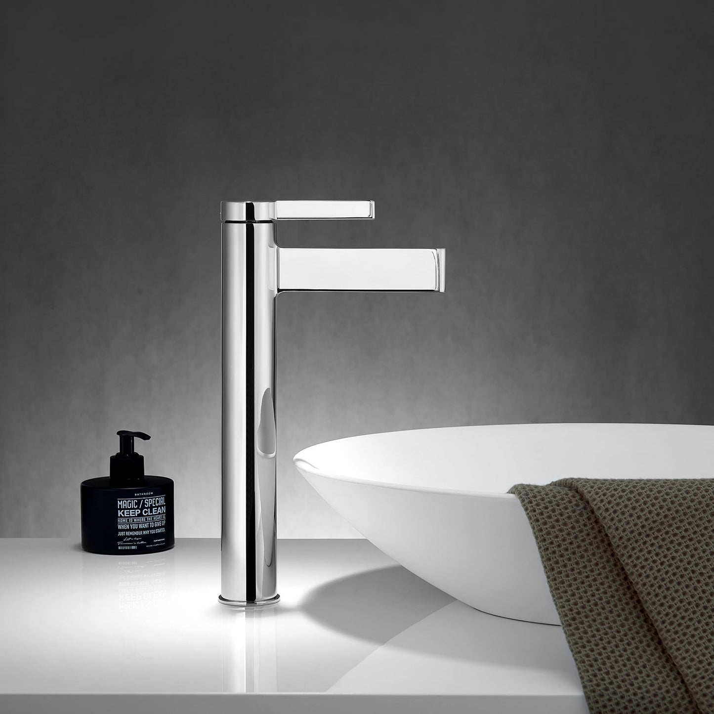 Oviedo Single High-Handle Hole Lever Vessel Polished Chrome Bathroom Faucet