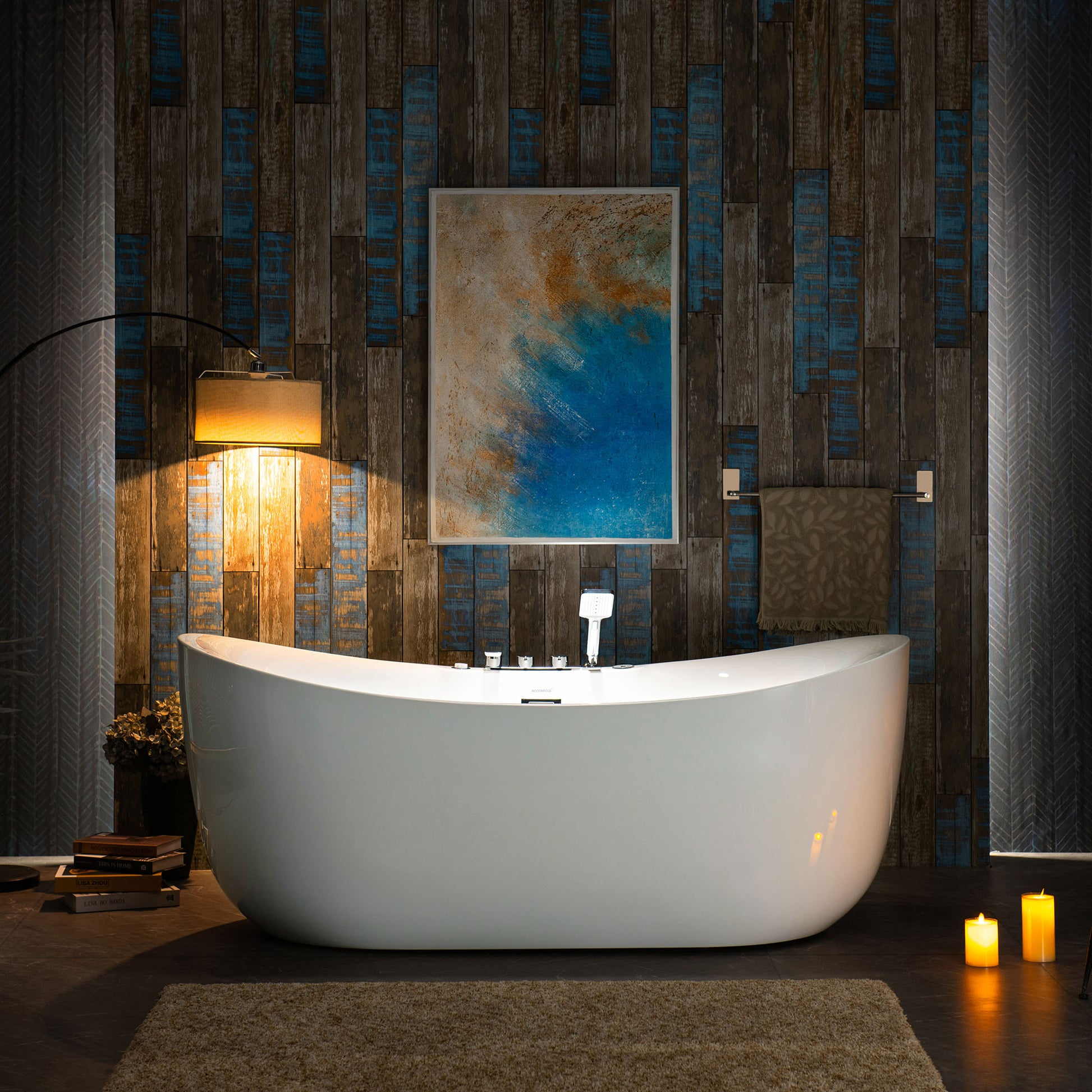 WOODBRIDGE 72" x 35-3/8" Whirlpool Water Jetted and Air Bubble Freestanding Heated Soaking Combination Bathtub with Tub Filler and LED control panel , BJ400+F0041CH
