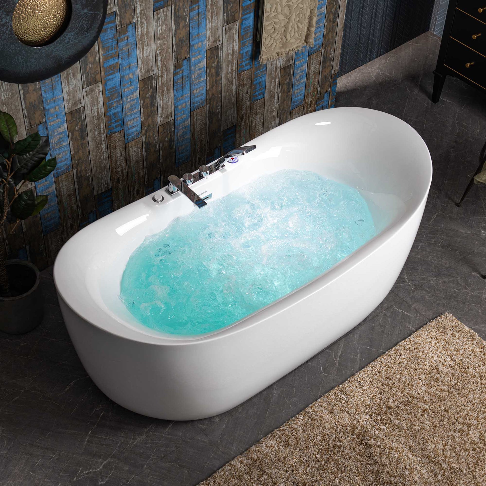 WOODBRIDGE 72" x 35-3/8" Whirlpool Water Jetted and Air Bubble Freestanding Heated Soaking Combination Bathtub with Tub Filler and LED control panel , BJ400+F0041CH