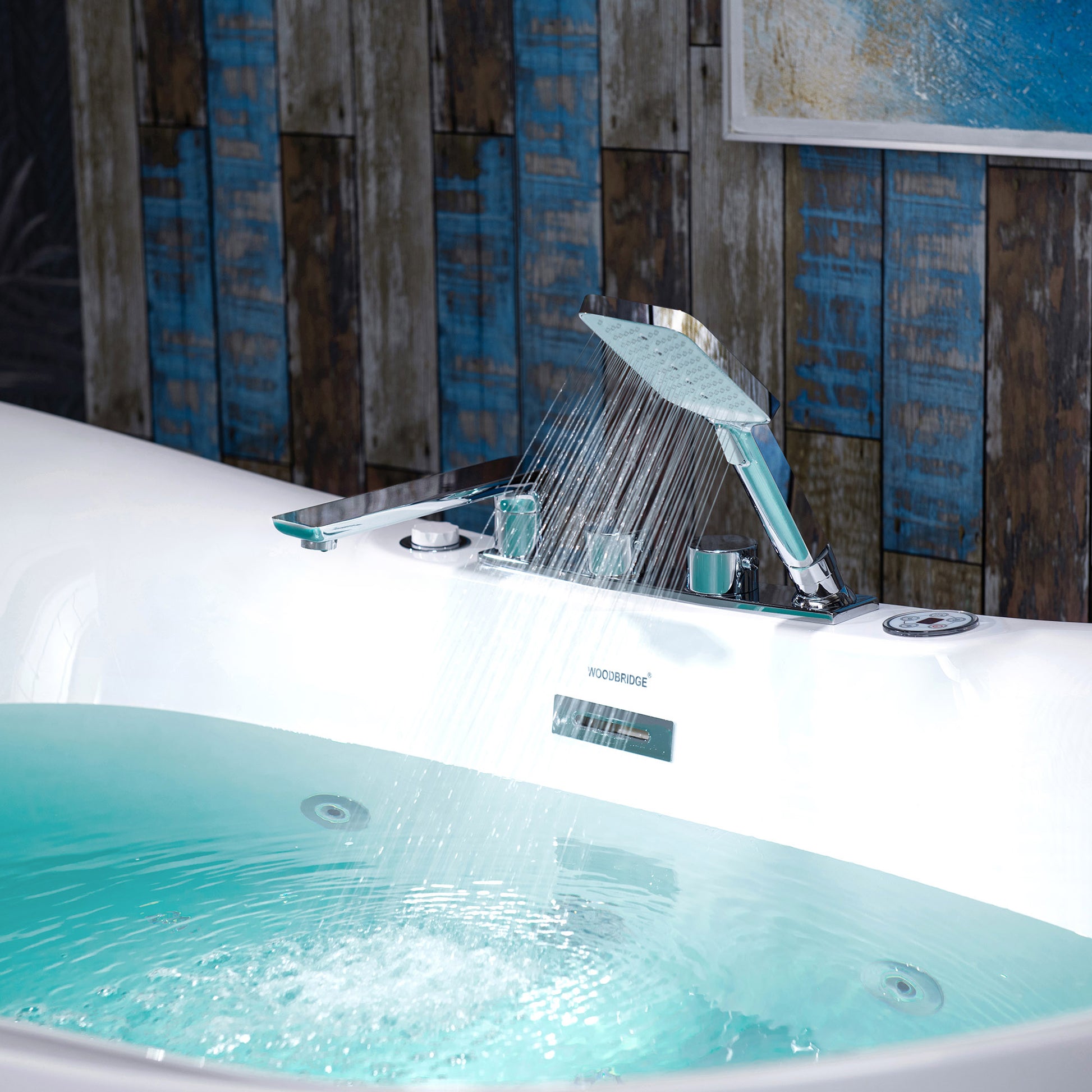 WOODBRIDGE 72" x 35-3/8" Whirlpool Water Jetted and Air Bubble Freestanding Heated Soaking Combination Bathtub with Tub Filler and LED control panel , BJ400+F0041CH