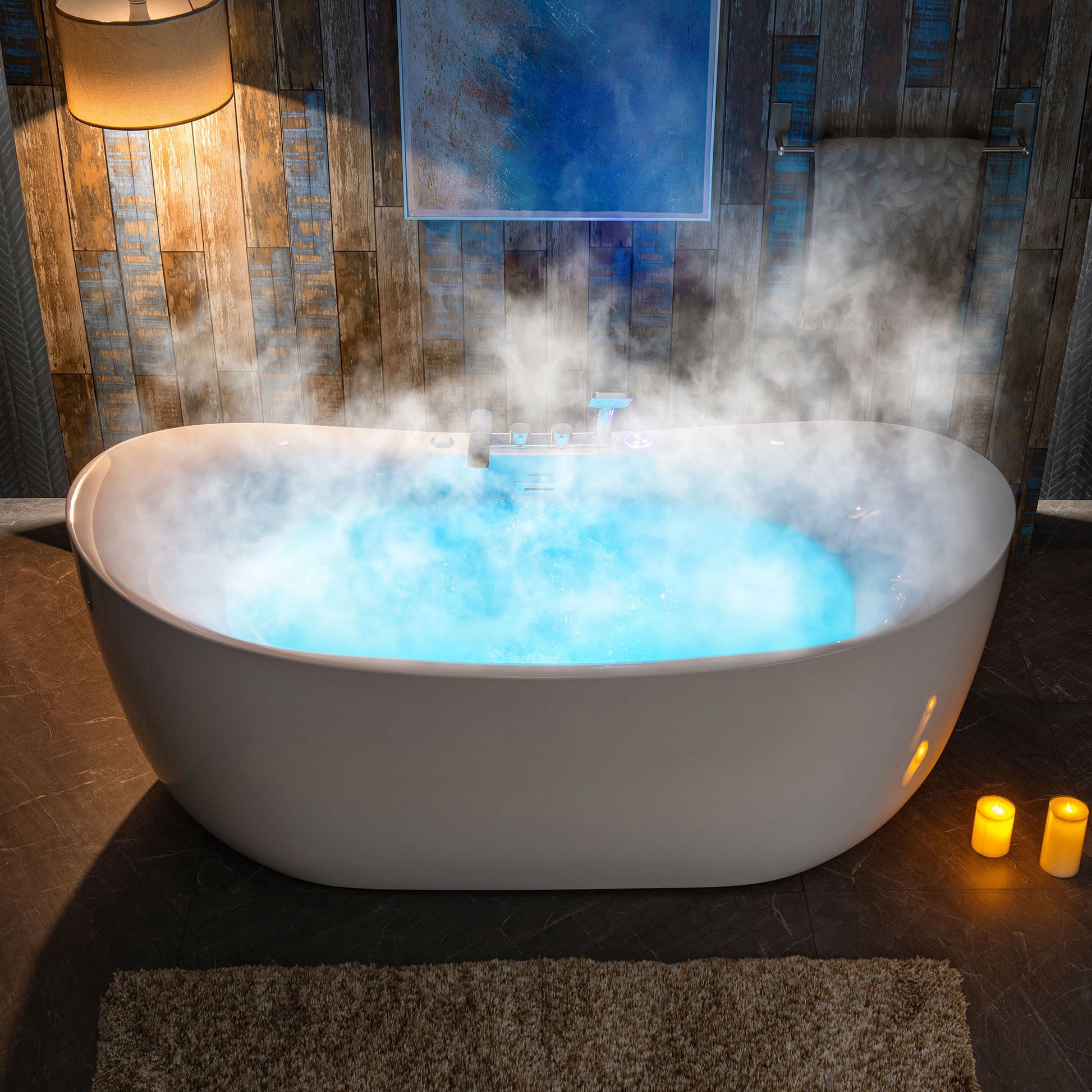 WOODBRIDGE 72" x 35-3/8" Whirlpool Water Jetted and Air Bubble Freestanding Heated Soaking Combination Bathtub with Tub Filler and LED control panel , BJ400+F0041CH