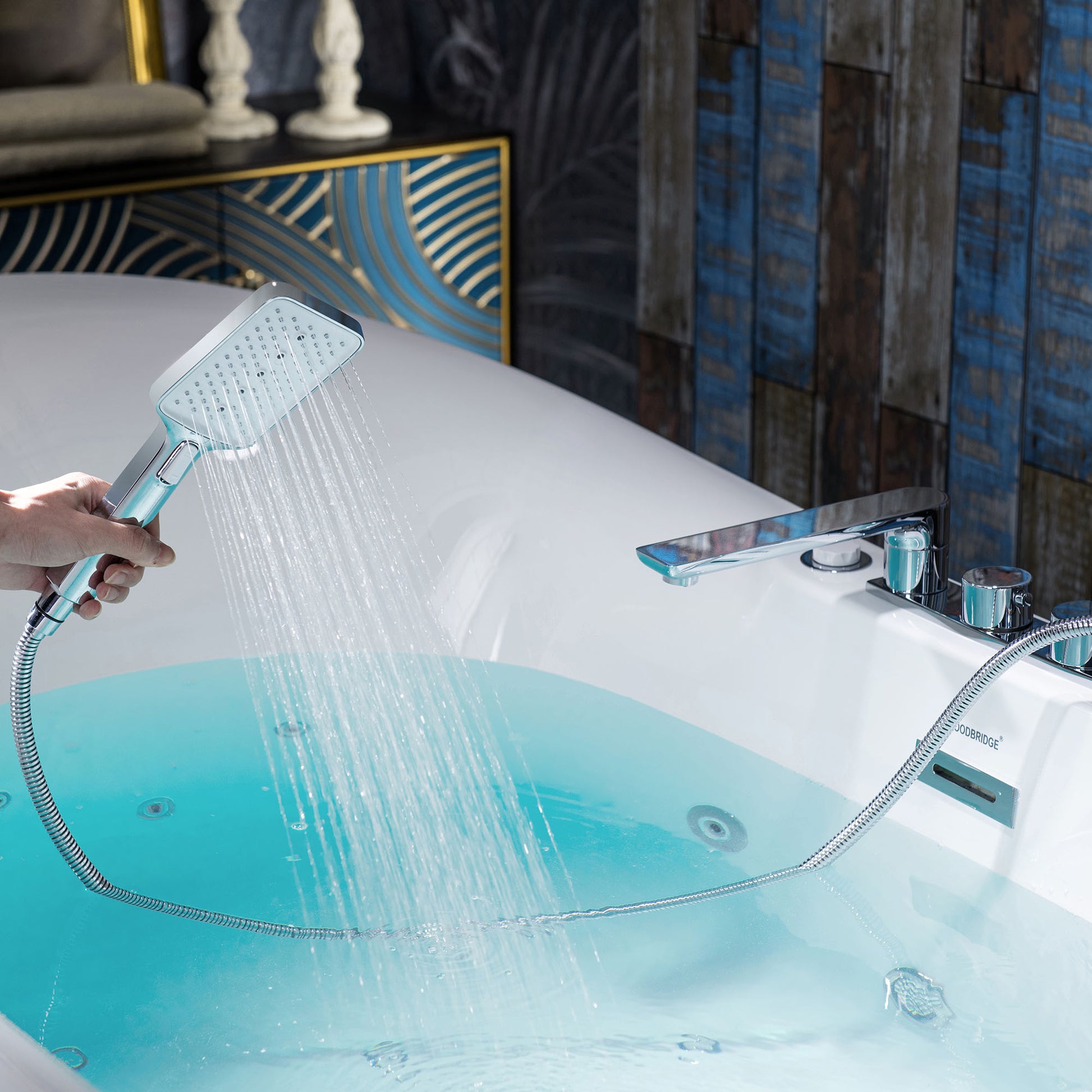 WOODBRIDGE 72" x 35-3/8" Whirlpool Water Jetted and Air Bubble Freestanding Heated Soaking Combination Bathtub with Tub Filler and LED control panel , BJ400+F0041CH