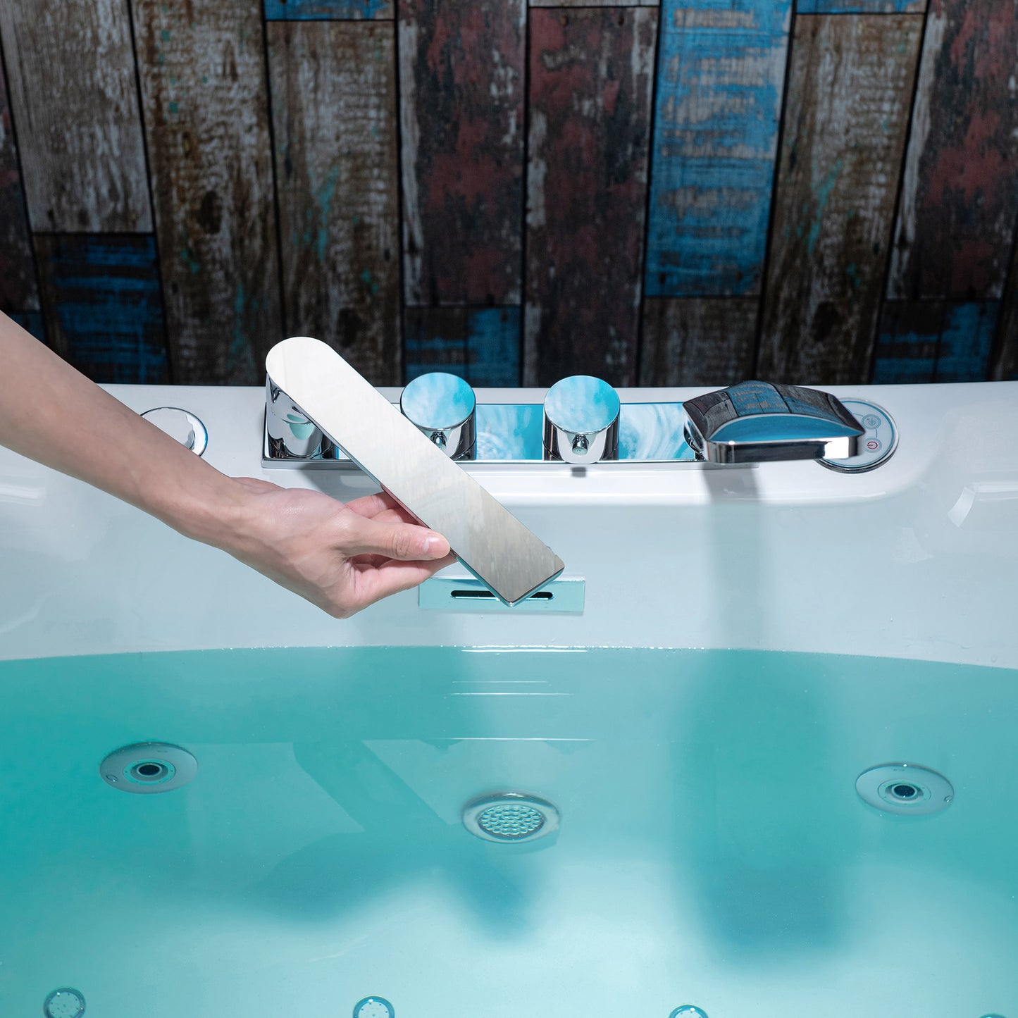 WOODBRIDGE 72" x 35-3/8" Whirlpool Water Jetted and Air Bubble Freestanding Heated Soaking Combination Bathtub with Tub Filler and LED control panel , BJ400+F0041CH