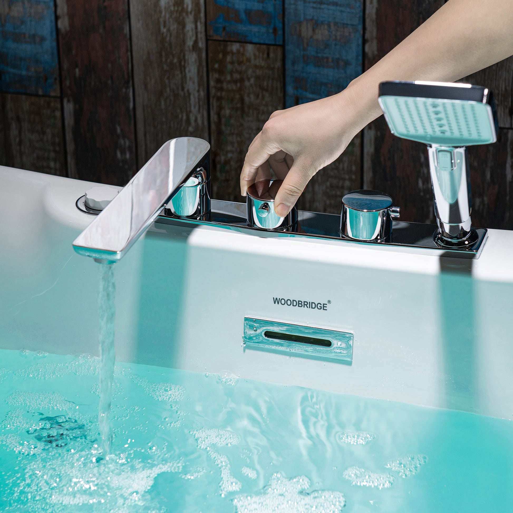 WOODBRIDGE 72" x 35-3/8" Whirlpool Water Jetted and Air Bubble Freestanding Heated Soaking Combination Bathtub with Tub Filler and LED control panel , BJ400+F0041CH