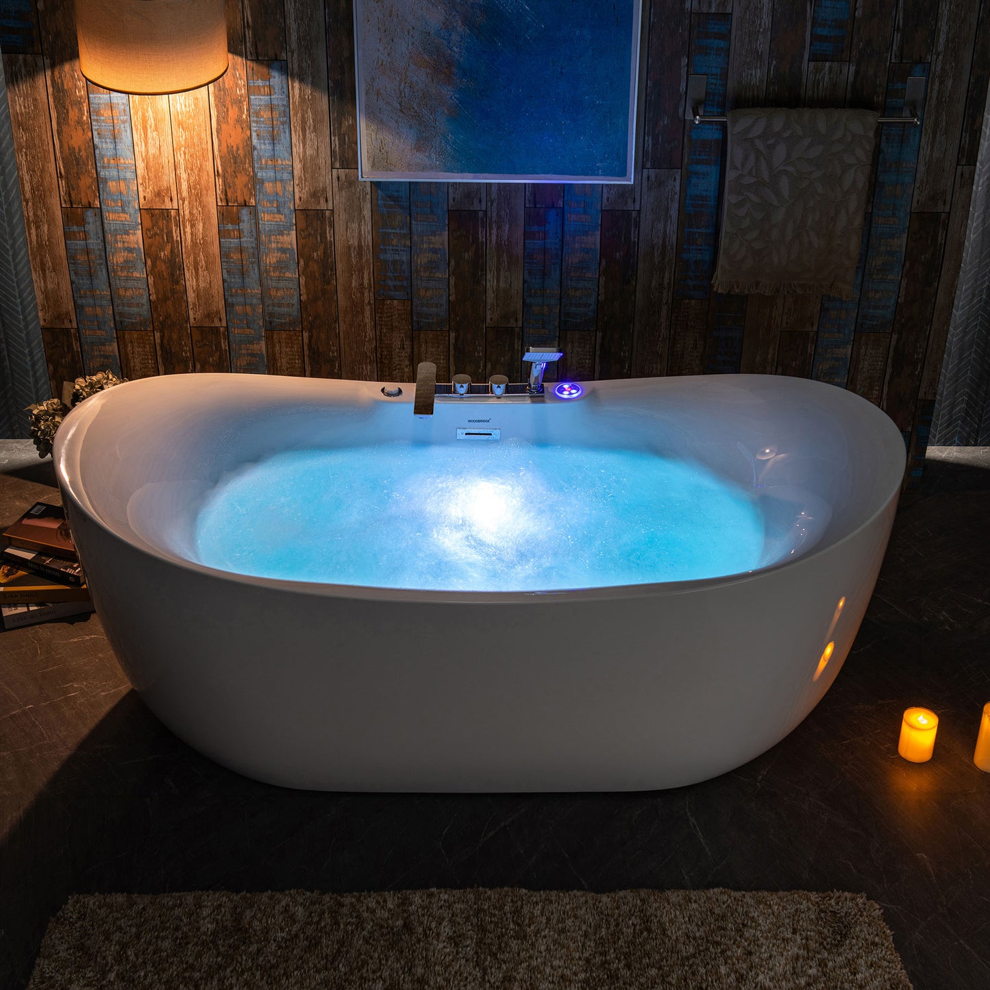 WOODBRIDGE 72" x 35-3/8" Whirlpool Water Jetted and Air Bubble Freestanding Heated Soaking Combination Bathtub with Tub Filler and LED control panel , BJ400+F0041CH