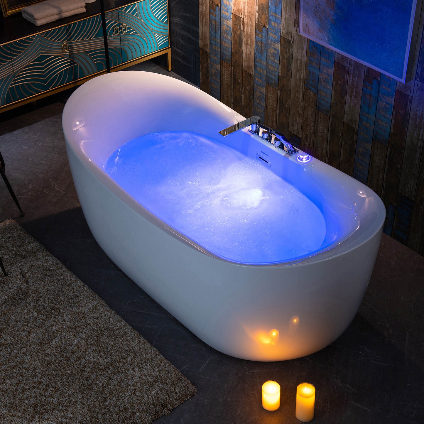 WOODBRIDGE 72" x 35-3/8" Whirlpool Water Jetted and Air Bubble Freestanding Heated Soaking Combination Bathtub with Tub Filler and LED control panel , BJ400+F0041CH
