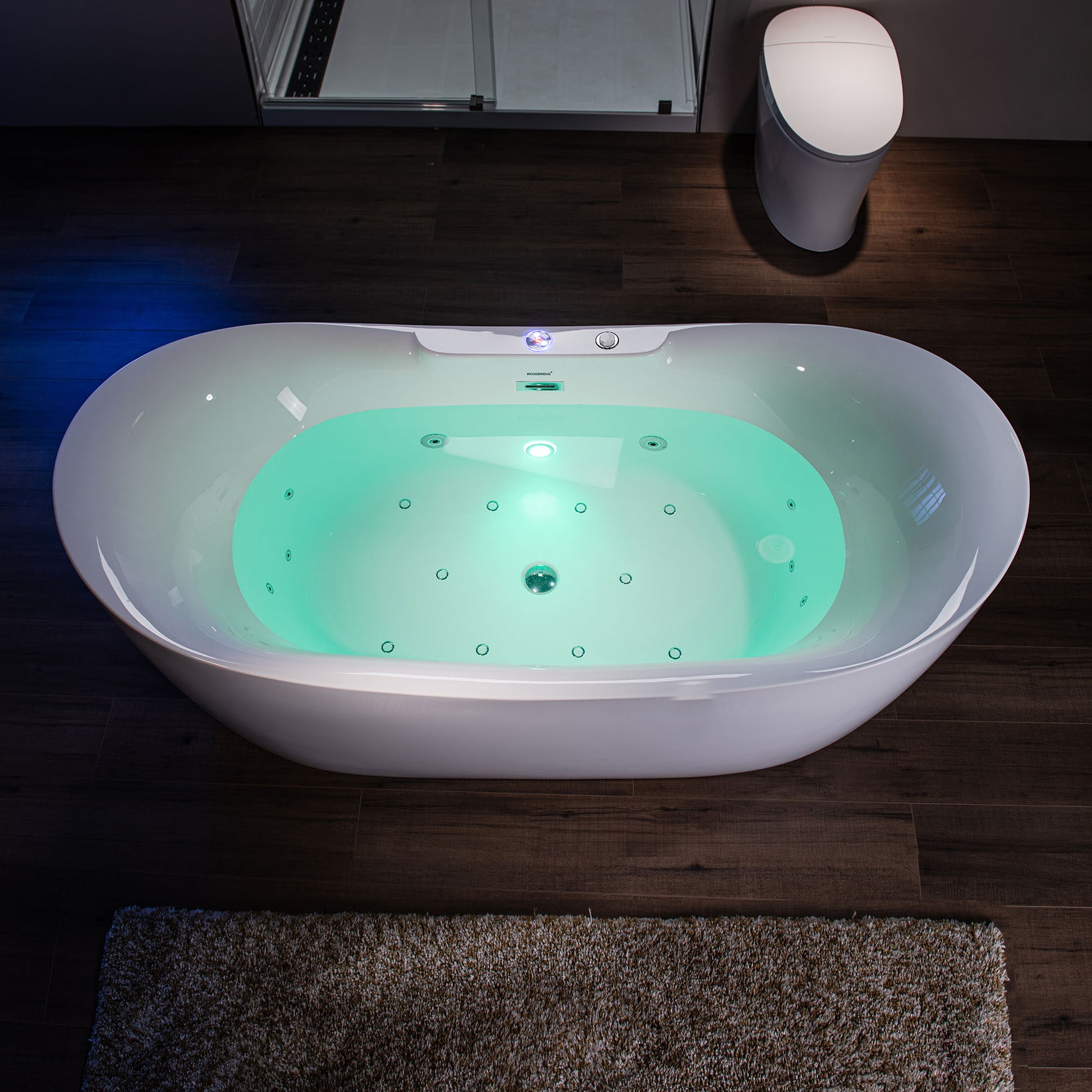 WOODBRIDGE 72" x 35-3/8" Whirlpool Water Jetted and Air Bubble Freestanding Heated Soaking Combination Bathtub with LED control panel , BJ400