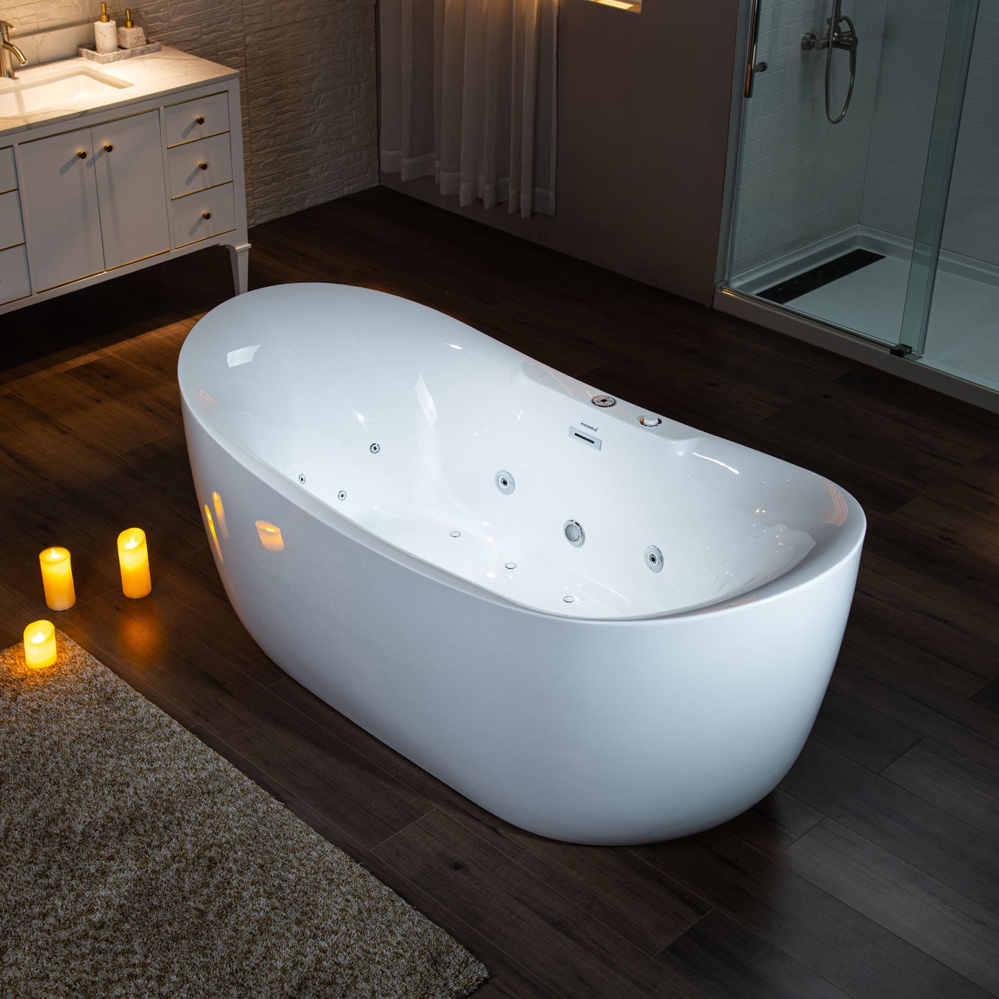 72" x 35-3/8" Whirlpool and Air Bath Heated Soaking Combination Tub with Adjustable Speed Air Blower and Display Control Panel, Matte Black Finish Trim and Drain Kit, BM400