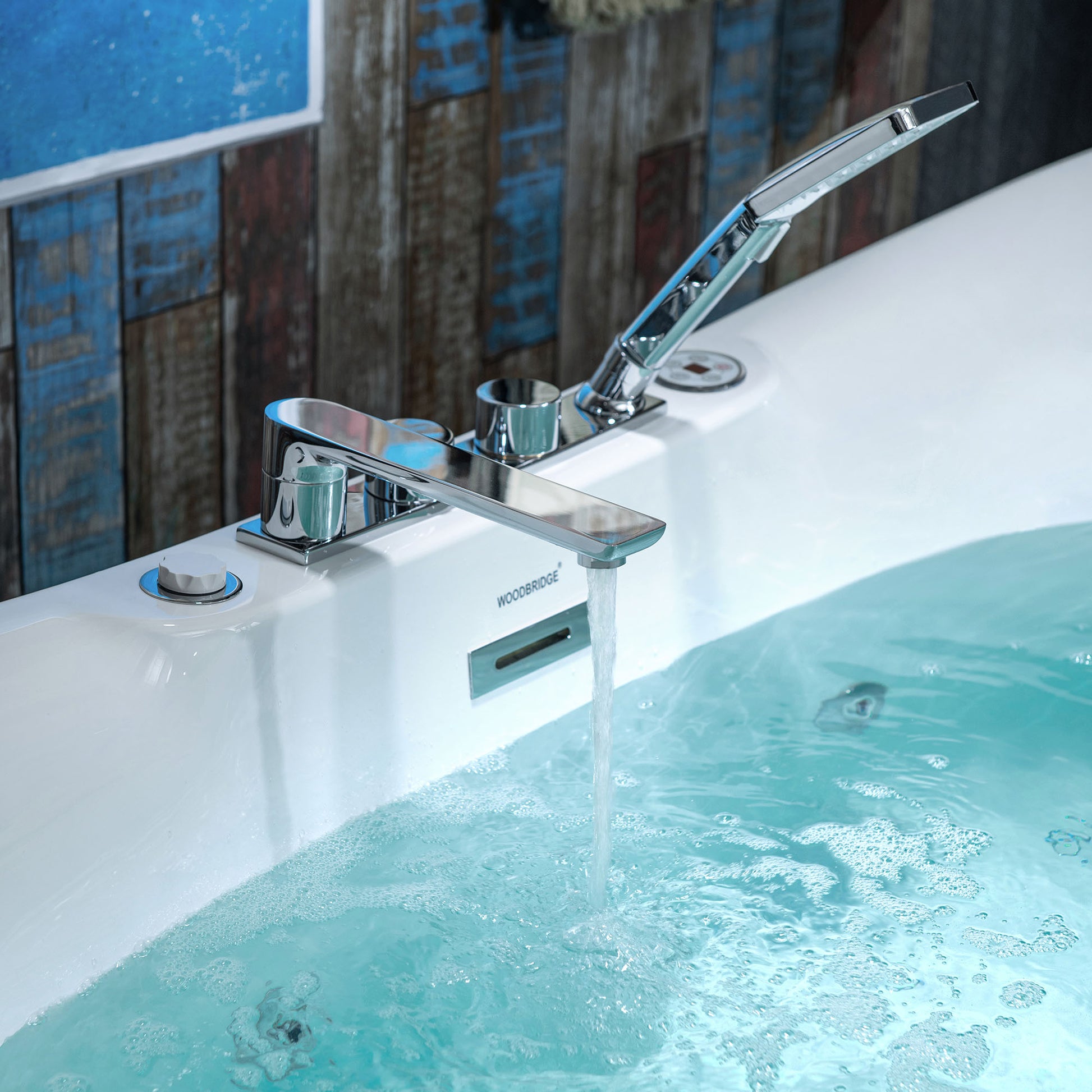 WOODBRIDGE 72" x 35-3/8" Whirlpool Water Jetted and Air Bubble Freestanding Heated Soaking Combination Bathtub with Tub Filler and LED control panel , BJ400+F0041CH