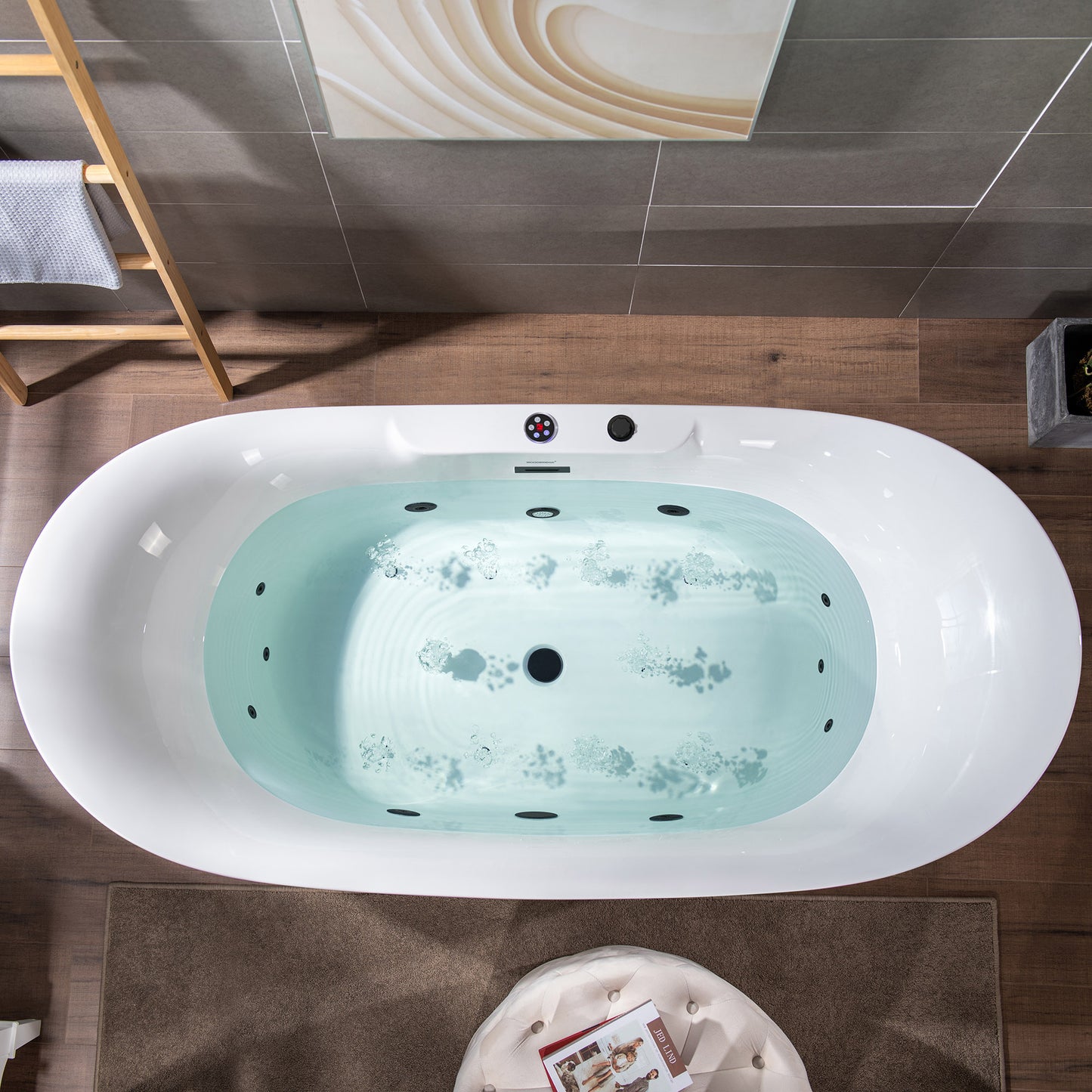 72" x 35-3/8" Whirlpool Water Jetted and Air Bubble Freestanding Heated Soaking Combination Bathtub with LED control panel , BJ400