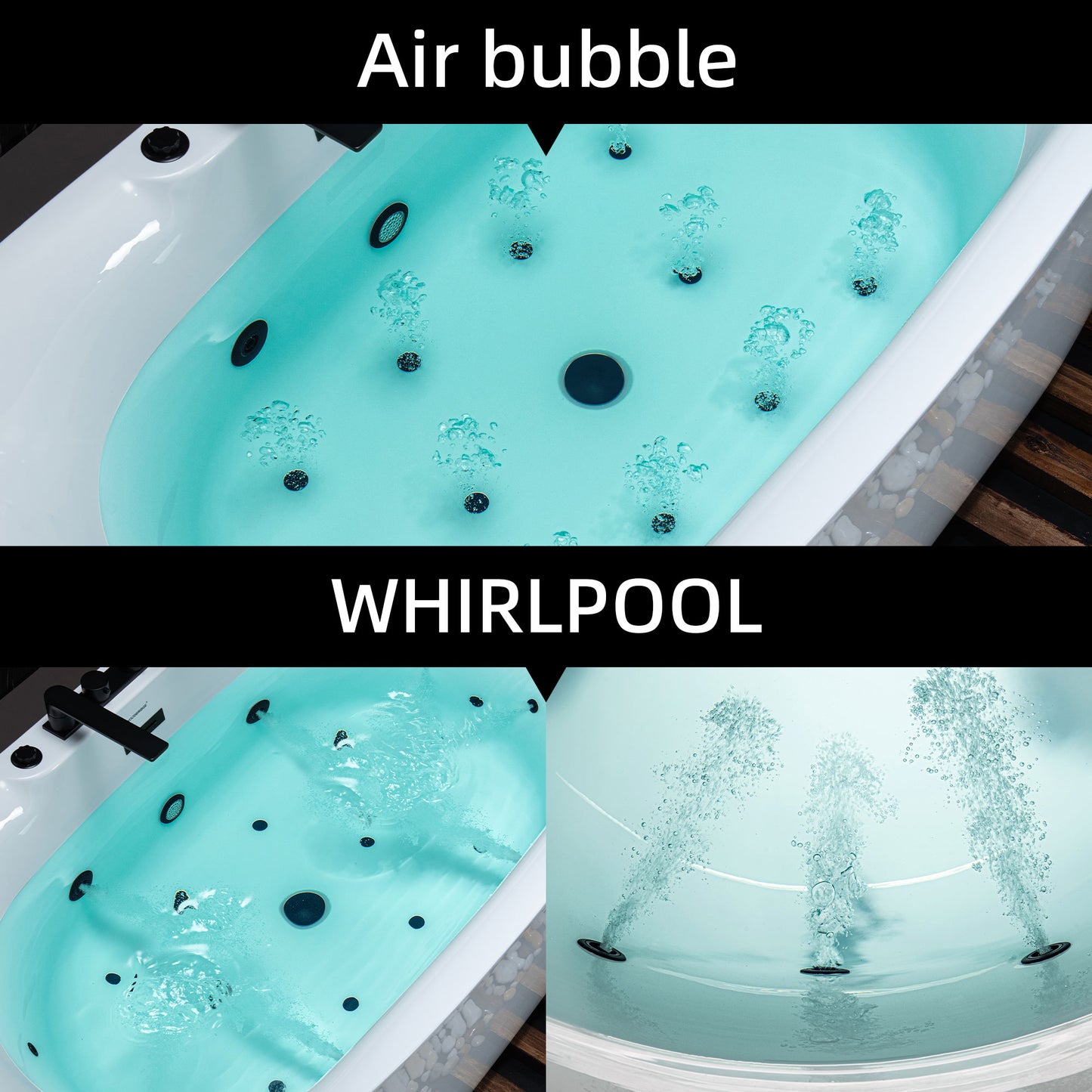 WOODBRIDGE 72" x 35-3/8" Whirlpool and Air Bath Heated Soaking Combination Tub with Adjustable Speed Air Blower, Tub Filler, and LED control panel, Matte Black Finish Trim and Drain Kit, BM400+F0051MB