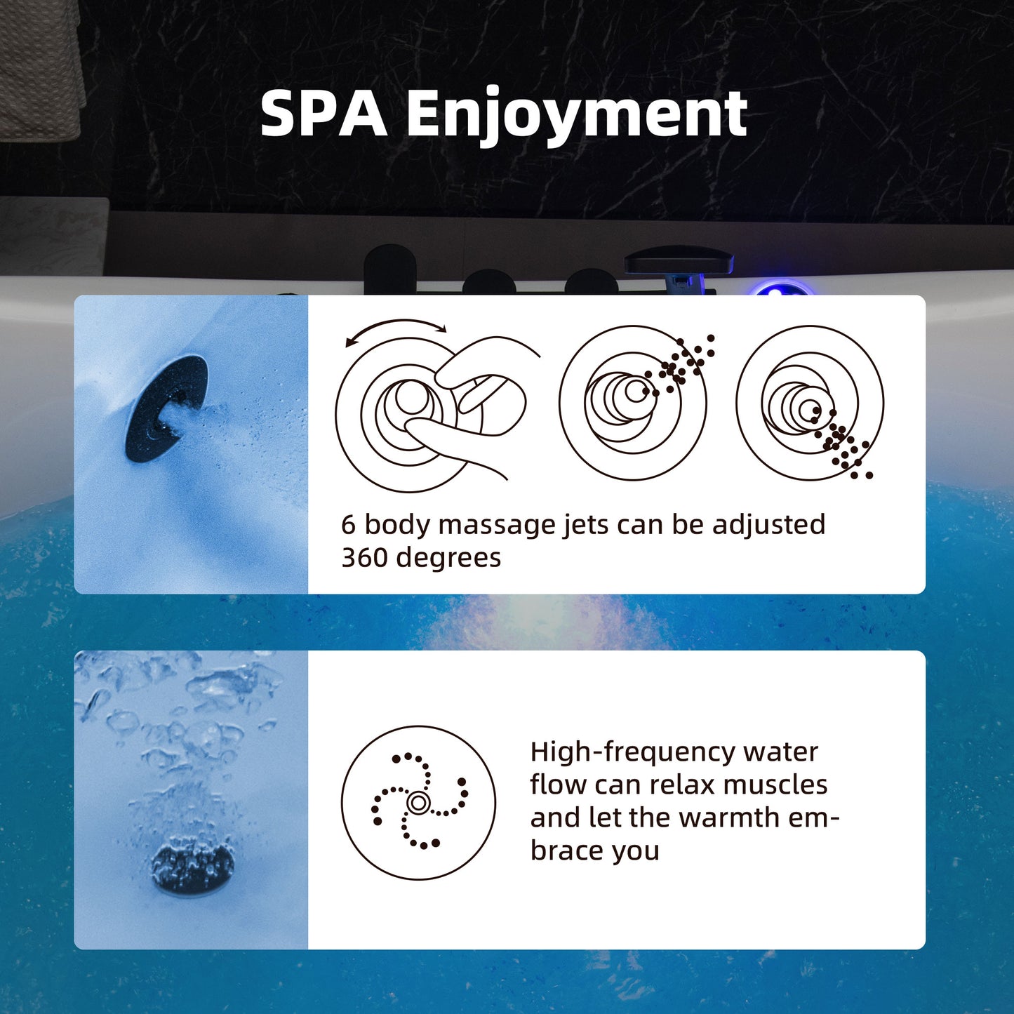 WOODBRIDGE 72" x 35-3/8" Whirlpool and Air Bath Heated Soaking Combination Tub with Adjustable Speed Air Blower, Tub Filler, and LED control panel, Matte Black Finish Trim and Drain Kit, BM400+F0051MB
