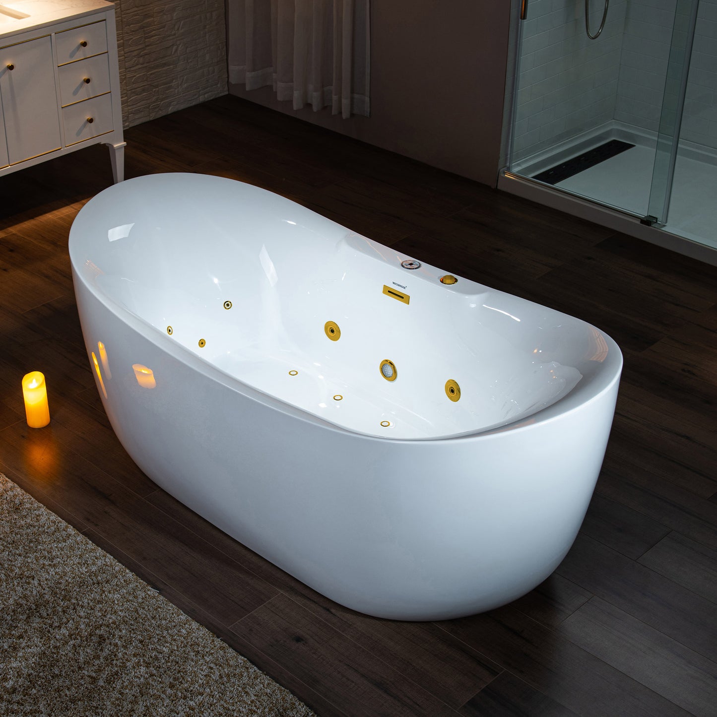 72" x 35-3/8" Whirlpool and Air Bath Heated Soaking Combination Tub with Adjustable Speed Air Blower and Display Control Panel, Matte Black Finish Trim and Drain Kit, BM400